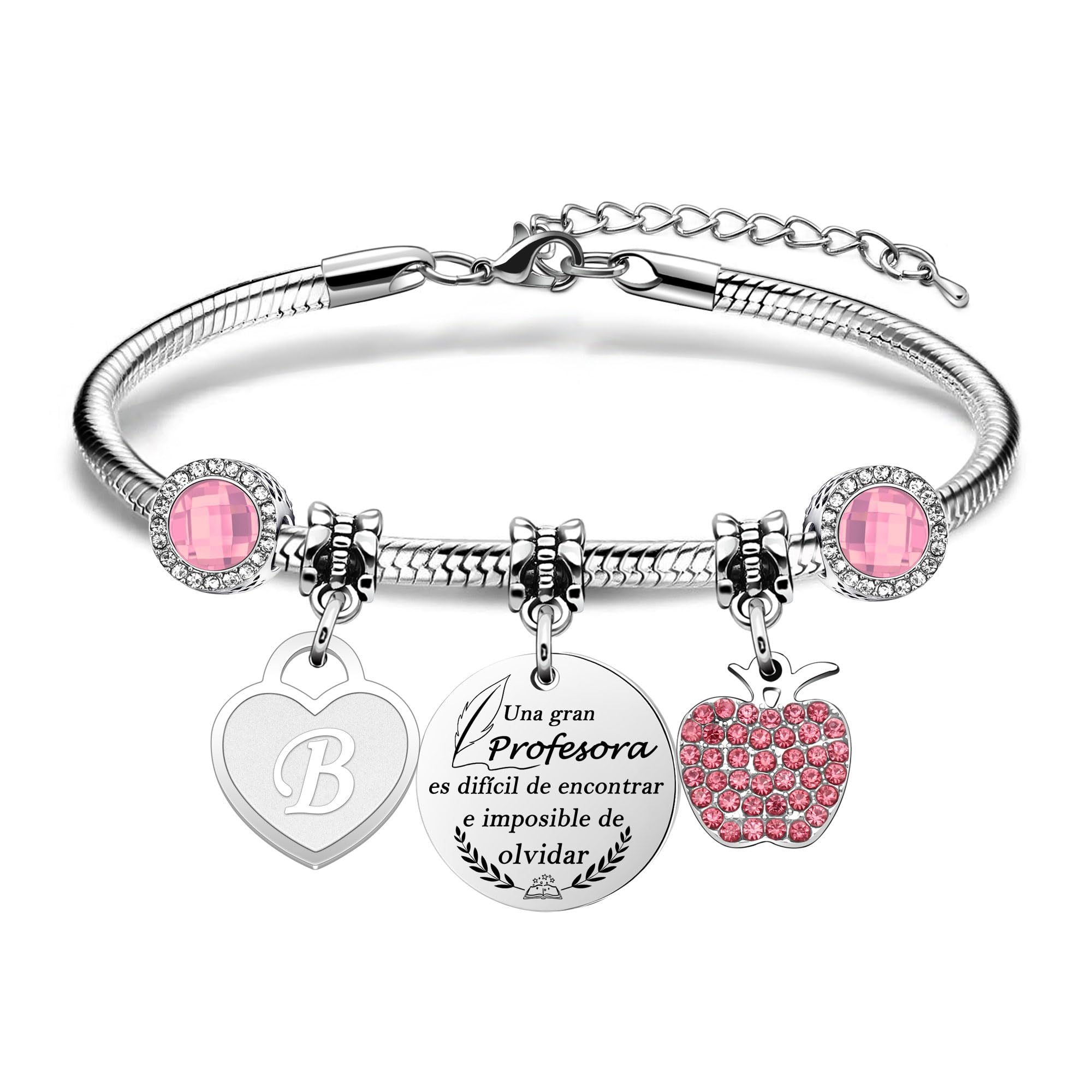 Pulsera con Iniciales para Profesoras Regalo para el Día del Maestro Pulsera Mujer, Regalo Inolvidable en Cumpleaños y Graduaciones y como Muestra de Gratitud Hacia las Maestras