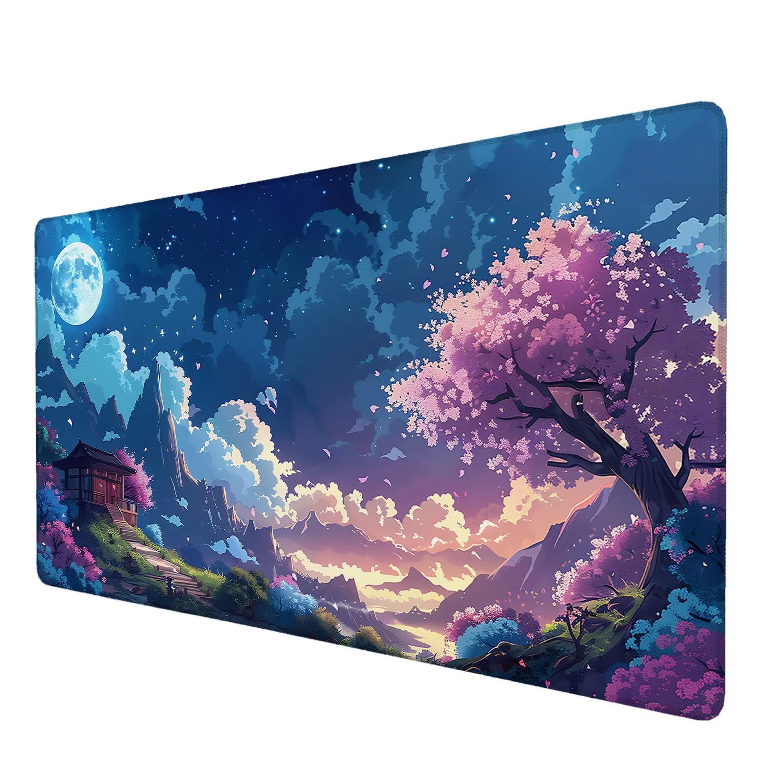 Podkładka pod mysz XXL 1000 x 500 mm, podkładka pod mysz z kreskówki, antypoślizgowa gumowa podkładka pod mysz do gier, kwiaty wiśni, dywan na biurko z obszytymi krawędziami, podkładka pod mysz do