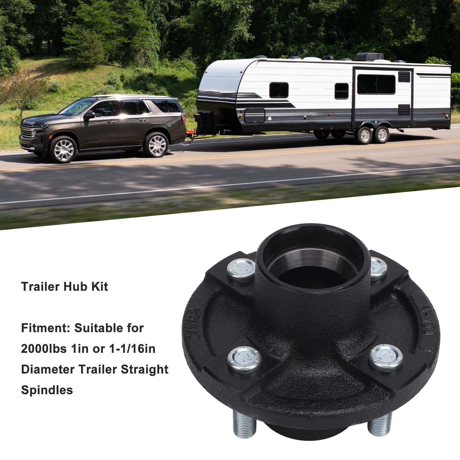Lybunair 2000 Lbs 4 On 4in Trailer Hub Kit, Stable High Load Bearing Idler Hub for 1in and 1 1/16in Trailer Straight Spindles