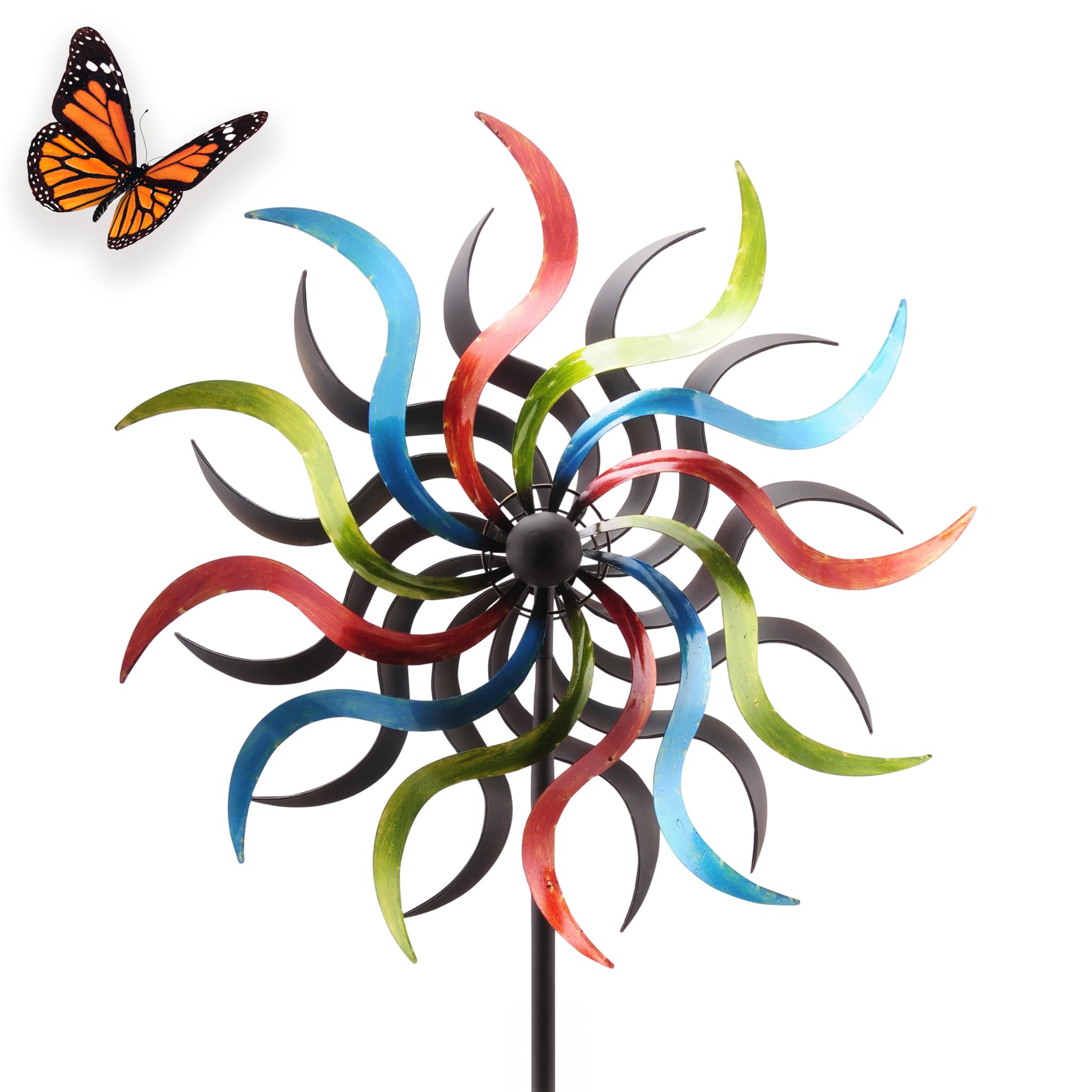matches21 HOME & HOBBY Großes Windrad Metall 185 cm, wetterfeste Frühlings Garten-deko in Sonnenstrahlform - Bunte Windmühle