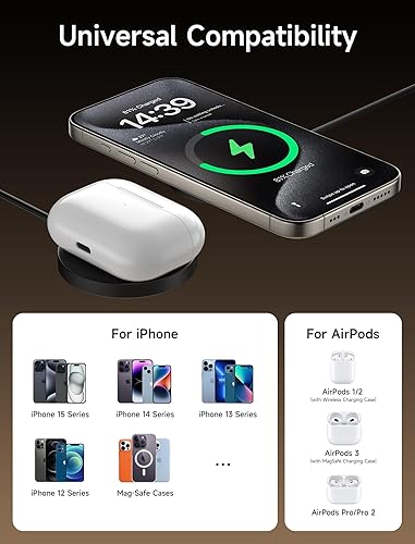 Miniatura 6 de JSAUX Cargador inalámbrico magnético de 15 W, paquete de 2 unidades de carga rápida compatible con cargador MagSafe iPhone 17 Air Pro Max1615141312