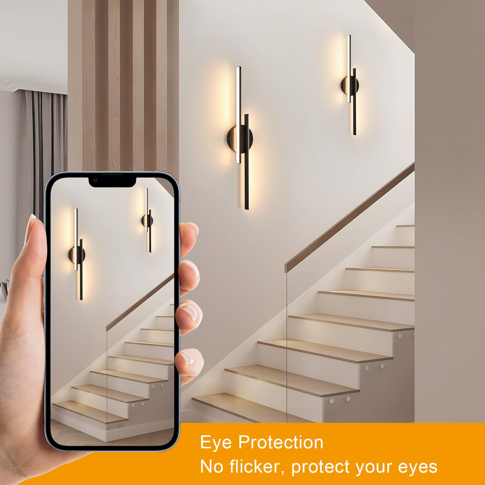Applique da Parete Interno Moderno Nero, 24W 2700LM Lampada da Parete LED 60CM, Applique Camera da Letto LED in Alluminio per Soggiorno Scale Corridoio, Luce Calda 3000K