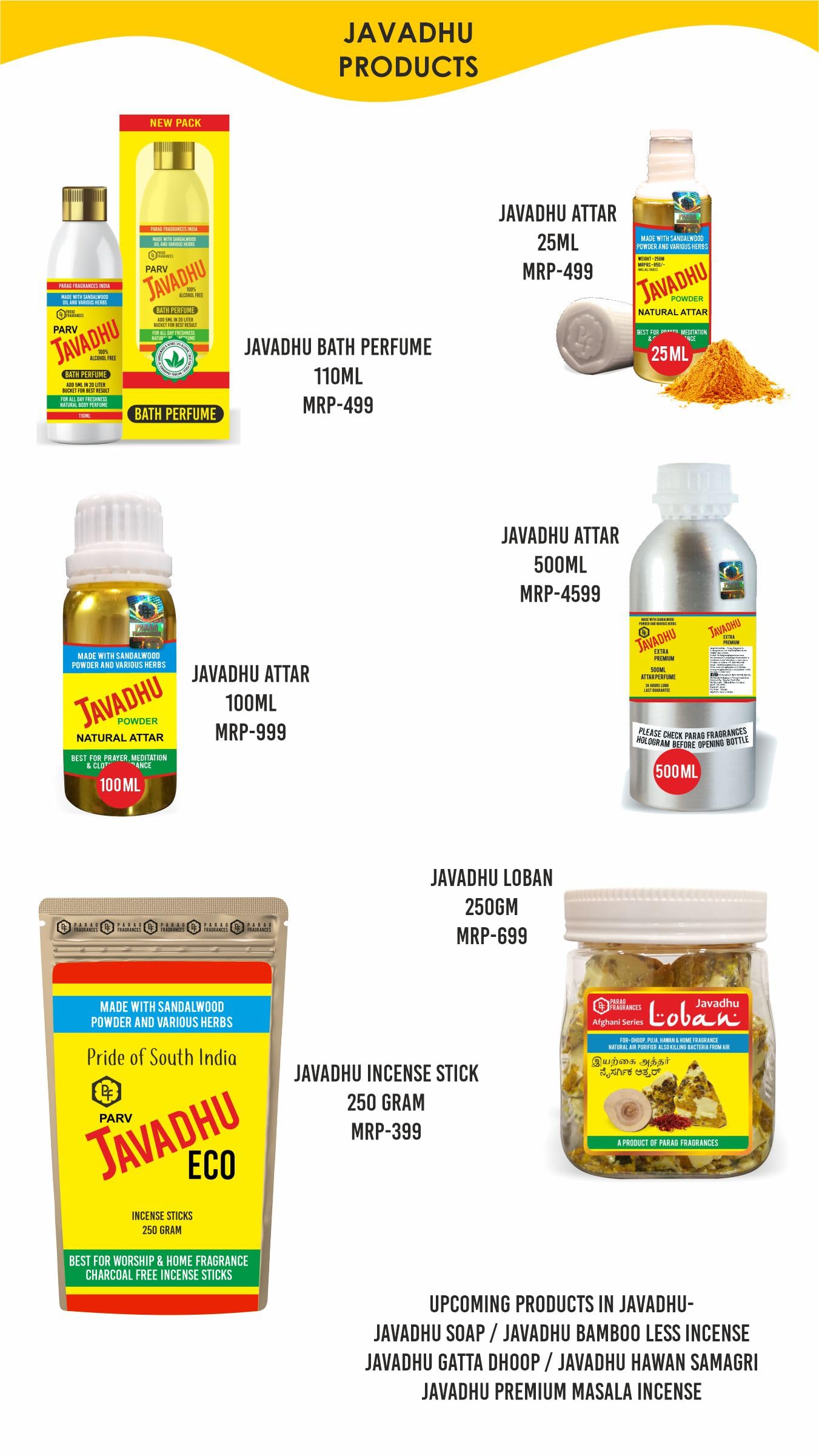 Parag Fragrances Javadhu Dhoop Sticks Charcoal, Bamboo & Chemical Free/Long Lasting & Highly Spreading Fragrance for Pooja/Home Fragrance