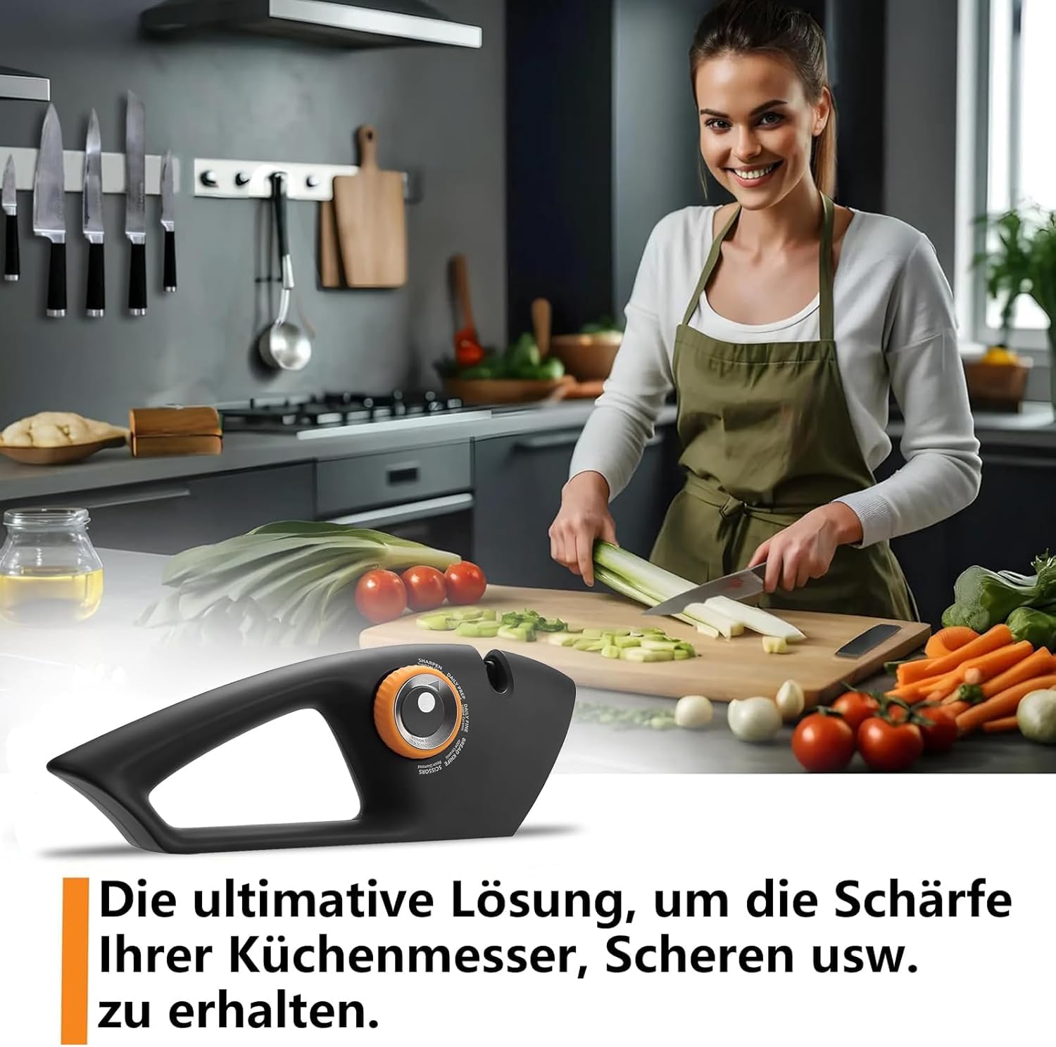Messerschärfer, 5-in-1 Messerschleifer, Messerschärfer Profi mit ergonomischem Griff, Messer schleifer mit rutschfestem Gummi, Perfekt für Küchenprofis, Hobbyköche und Outdoor-Fans