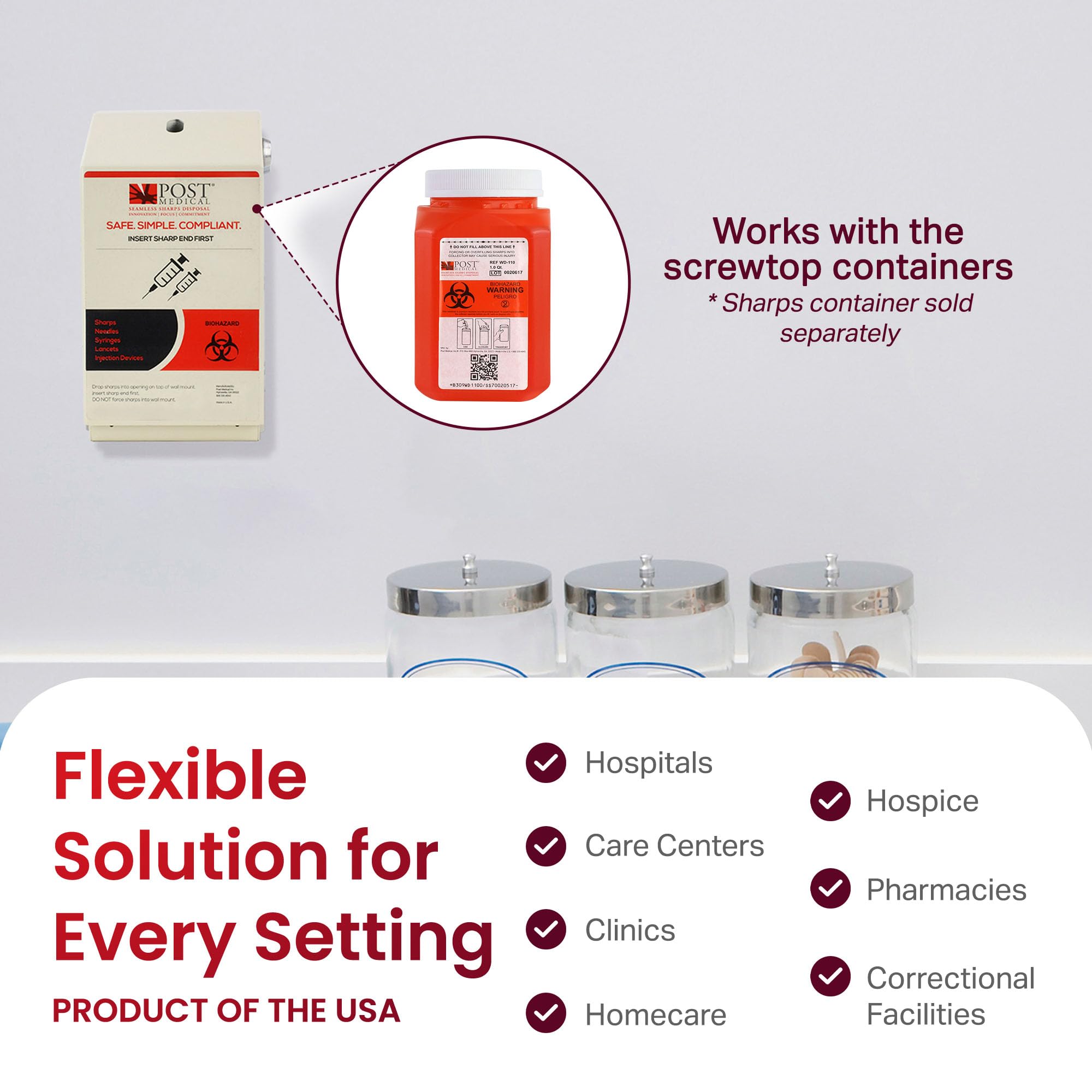 Sharps Cabinet, Sharps Smaltimento Container Stoccaggio, Sharps Container Montaggio a parete per 1 litro Post Medical Biohazard Containers, Sharps Container con Lock & Key, polvere