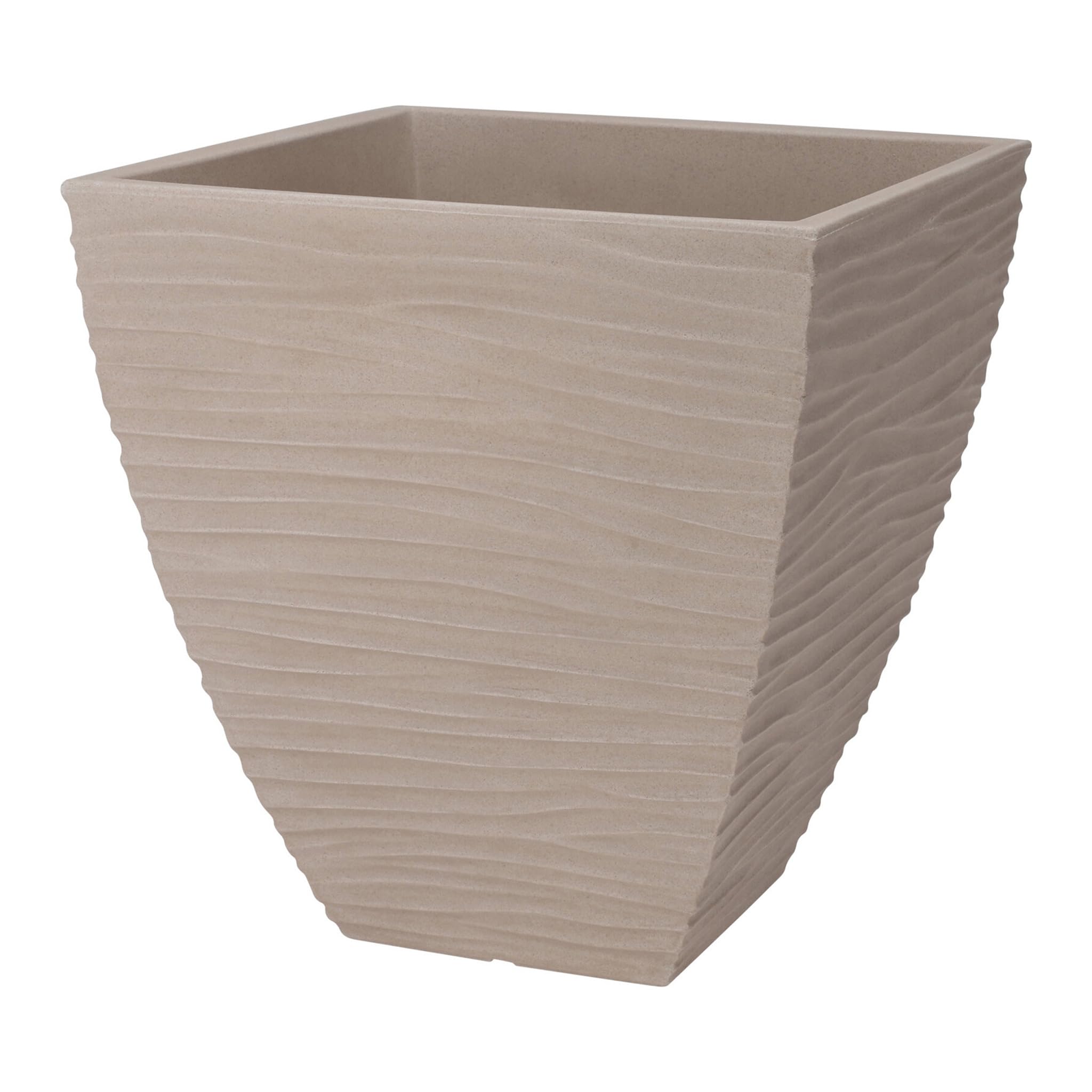 Pot de fleurs carré en plastique beige 40 x 42 cm pour terrasse