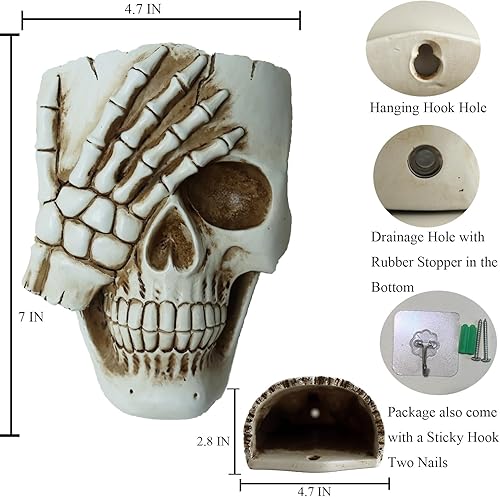 Miniatura 4 de Macetero de pared de calavera para decoración del hogar, maceta gótica de esqueleto de resina para decoración de plantas de interior y exterior,