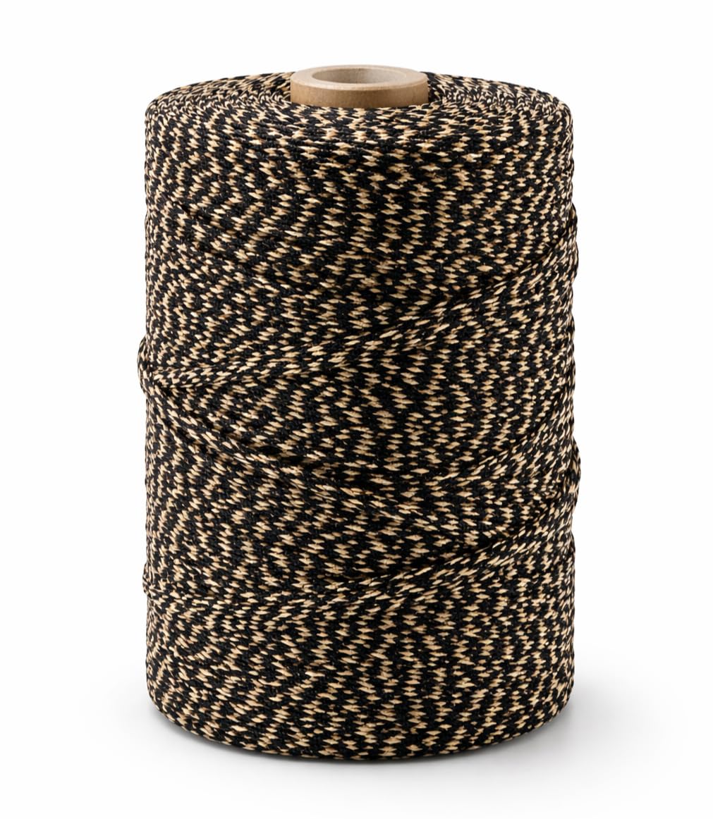 Bobbiny | 3 Ply Twisted Macrame Cotton Cord Dori (Roll Packaging) Thread for Macrame DIY and Other Projects | Black Zari Mix | 4mm,20 Meter