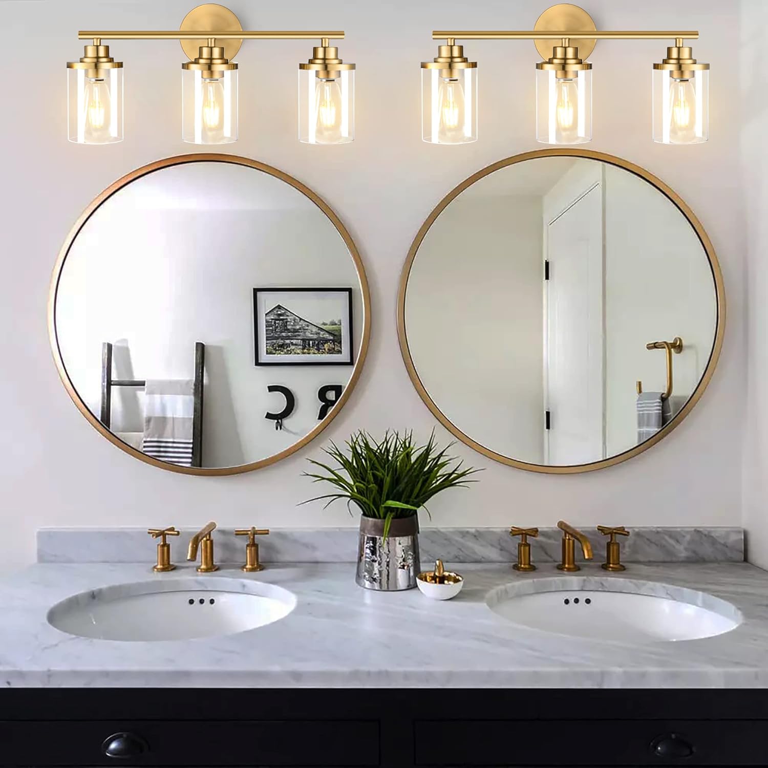Bathroom Light Fixtures,Vanity Lights Over Mirror,Brushed Gold Vanity Light for Bathroom,20'' Brass Gold 3-Light Modern Bath Light