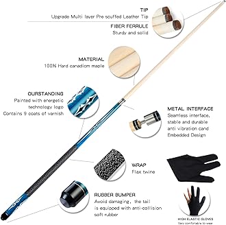 Teekerwan 58 Inch 19oz/20oz Maple Billiard Stick Pool Cue Set 13mm Tip, Hardwood Canadian Maple Professional Billiard Pool Cue Stick