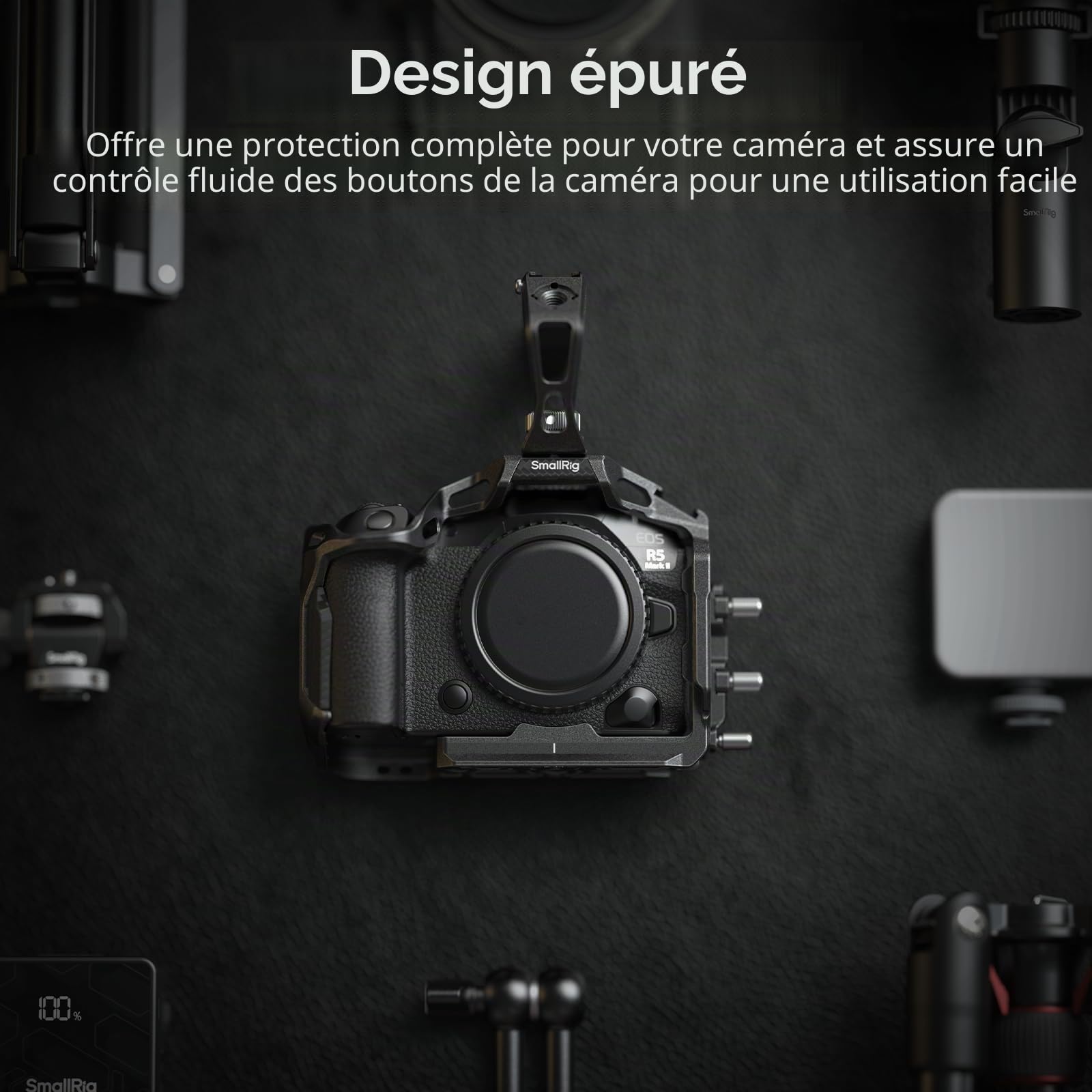 SMALLRIG Cage Kit pour Canon R5 Mark II avec Poignée Supérieure et Serre-câble Dédié, Support pour Appareil Photo en Alliage d'Aluminium avec Griffe HawkLock, Trous Filetés - 4976