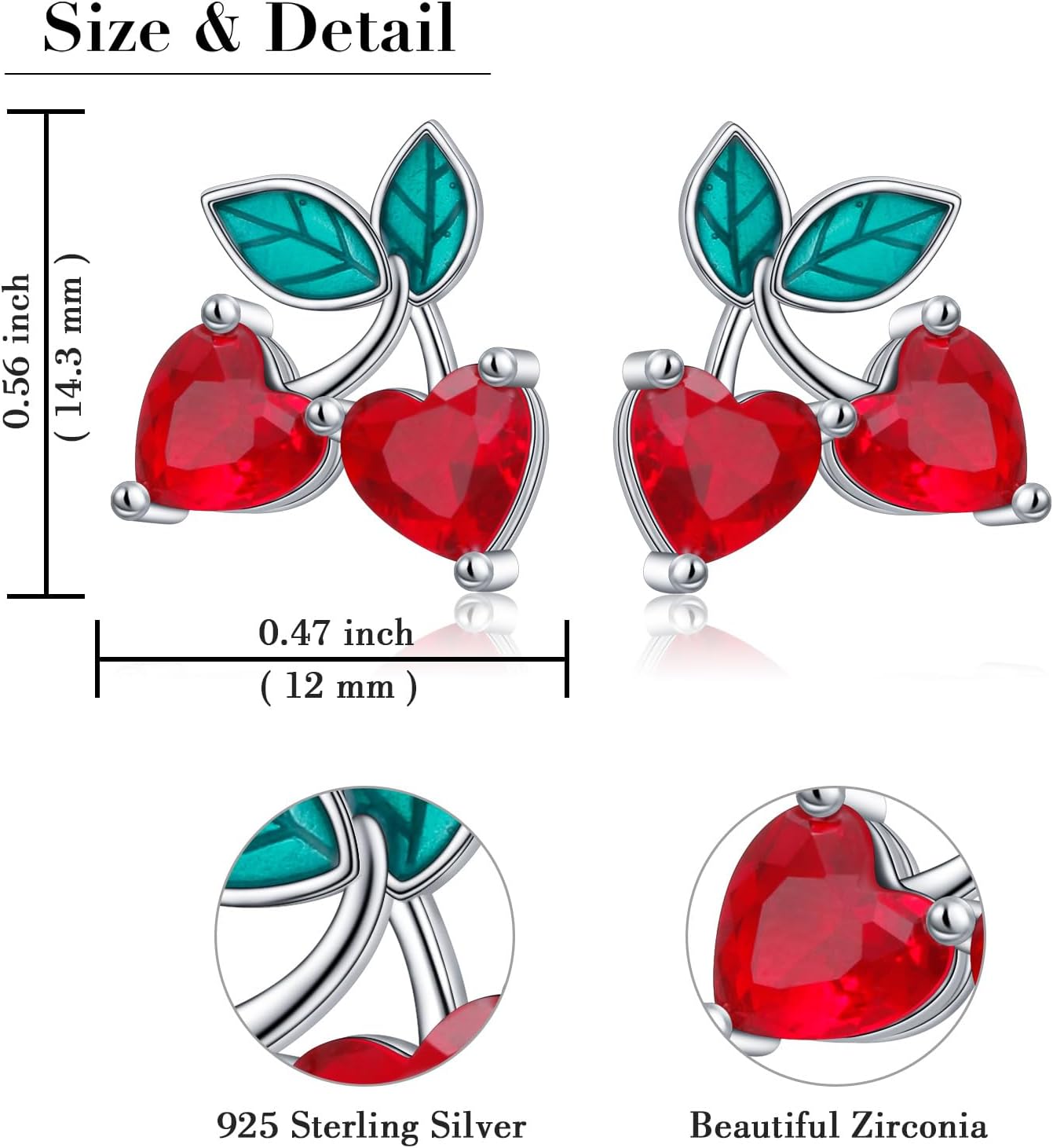 925 Sterling Silver Cherry Stud Earrings Red Fruit Cherry Jewelry for Women Wife - Image 4