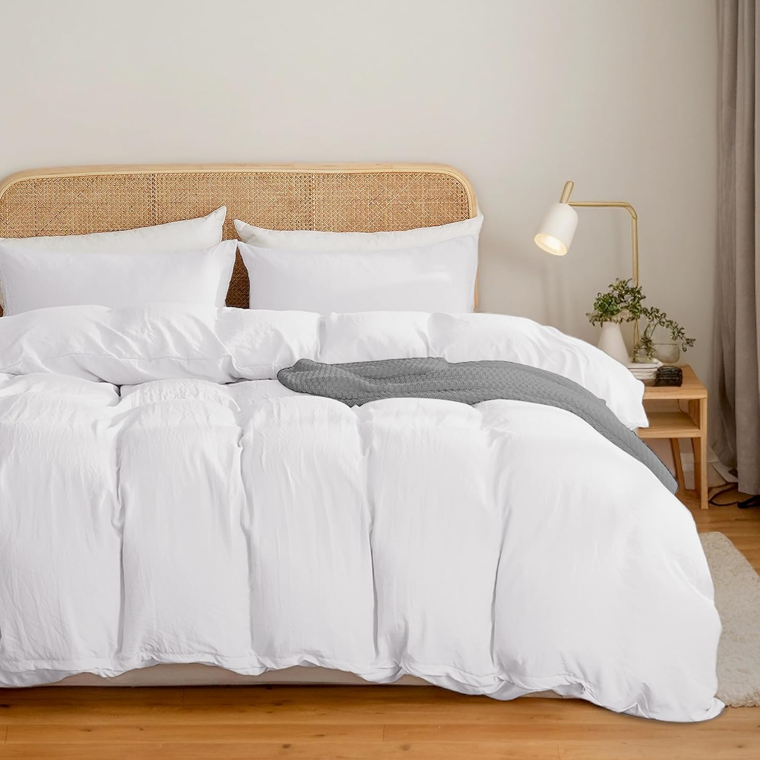 TOCOMOA Duvet Cover Queen Size, 3 Pieces 100% Washed Microfiber Off White Comforter Cover, Super Soft and Breathable Duvet Cover 90 x 90 Inches with Zipper Closure