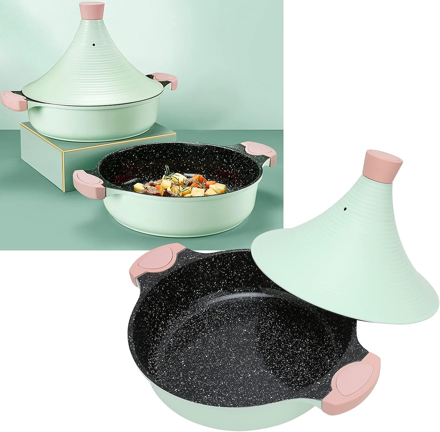 NonStick Tagine Pot, Aluminum Alloy Practical Convinient Green Tagine Pot for me for Soup Pot for Stew Pot for Kitchen//2244
