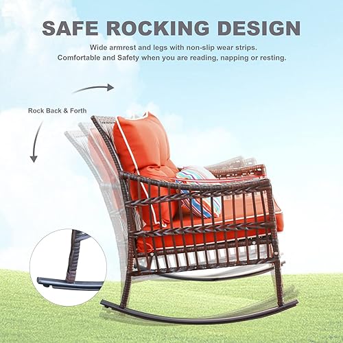 Miniatura 3 de Mideyi - Juego de mecedoras para patio, juego de 3 piezas para conversación al aire libre, sillas mecedoras de mimbre con cojines y mesa auxiliar