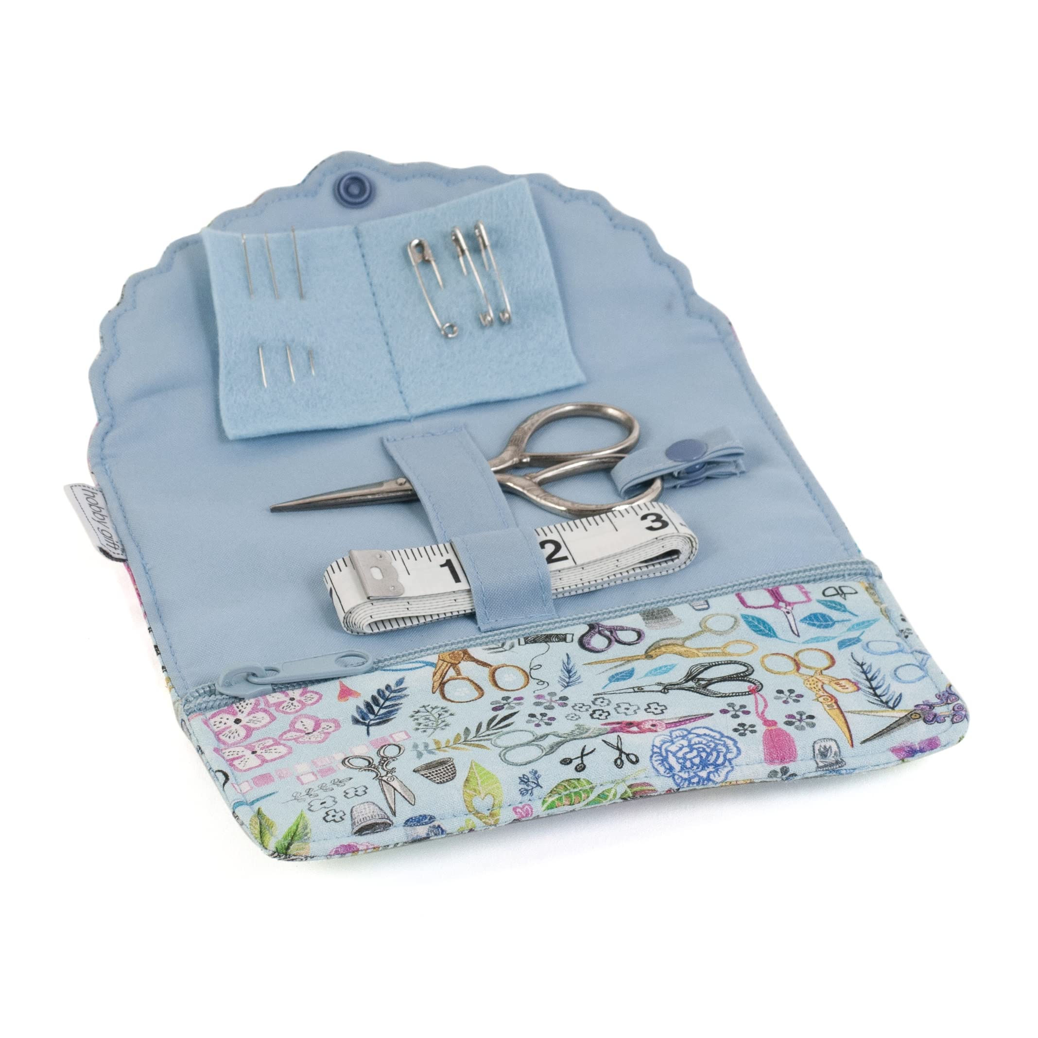 Hobby Gift Filled Sewing Kit - Fold-Over Scalloped Edge - 1.5 x 16.5 x 8cm - Sewing Scissors