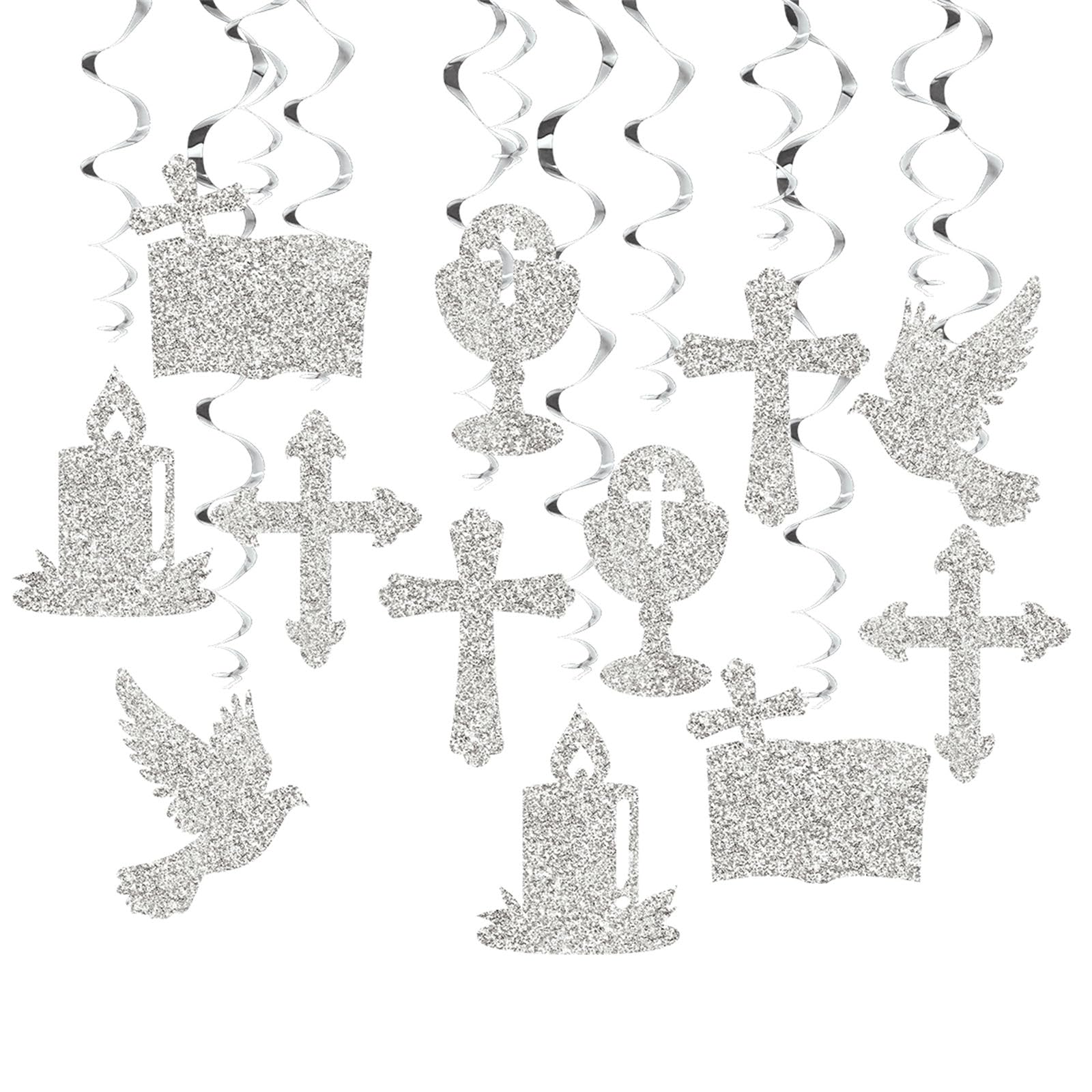 Piceioep Spirals Decoration for Celebration Embellishments Decorative Crosses Doves Streamers Event Accessories Communion Theme Party Spirals Decoration
