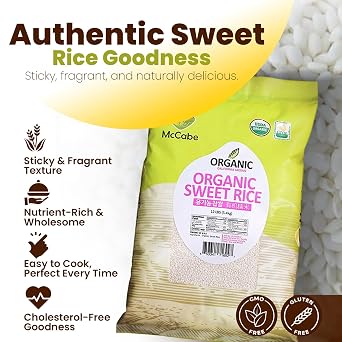McCabe Organic Sweet Rice - Organic Glutinous Sweet Rice | Gluten Free & GMO-Free Sticky Rice | Rich in Fibers and Minerals | USDA and CCOF Certified | Product of USA | 12 Lbs Pack of 2