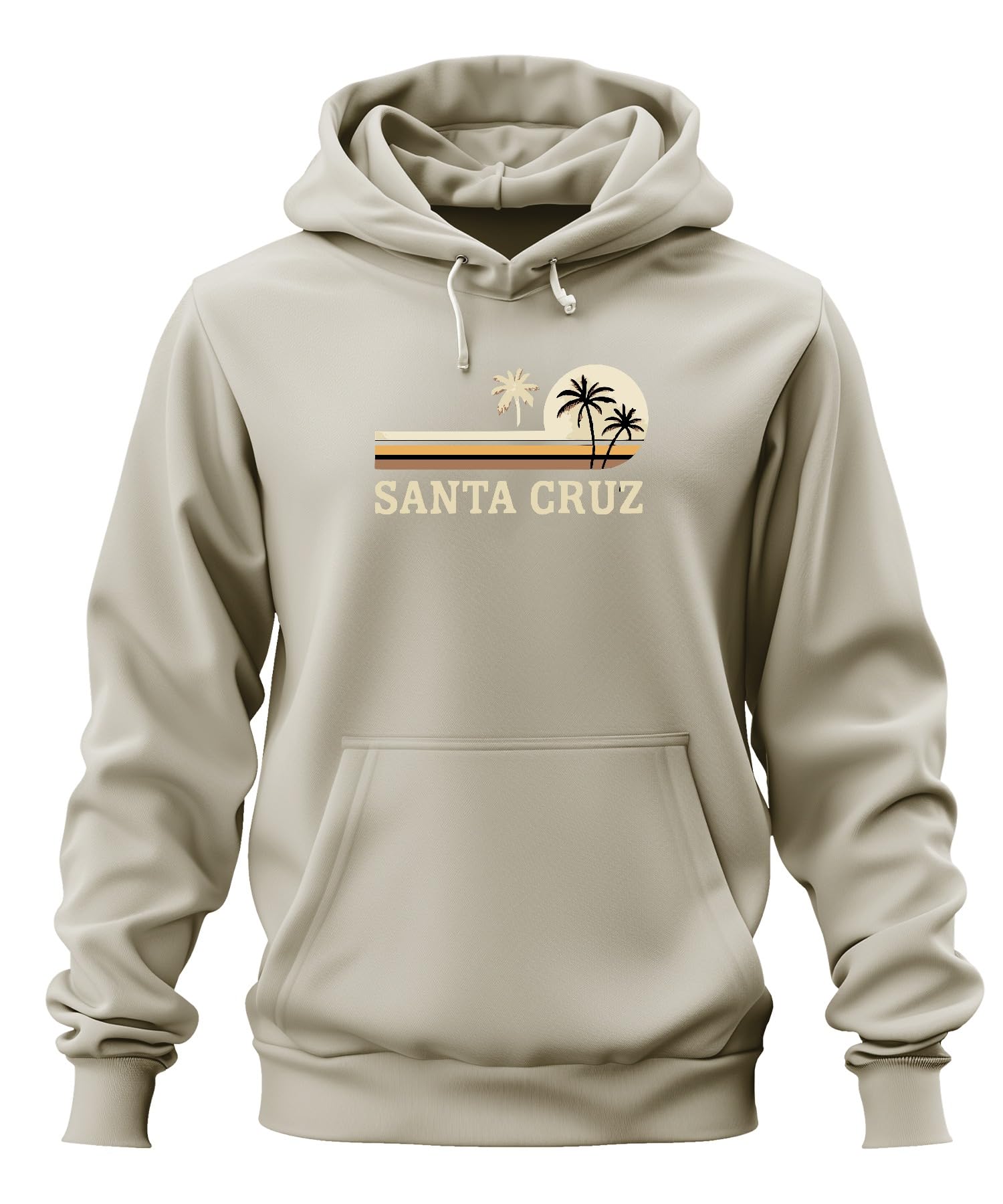 Printera Unisex Natural Santa Cruz Surfing California Beach Palm Trees Vintage Retro Sun Hoodie Hoodie, S