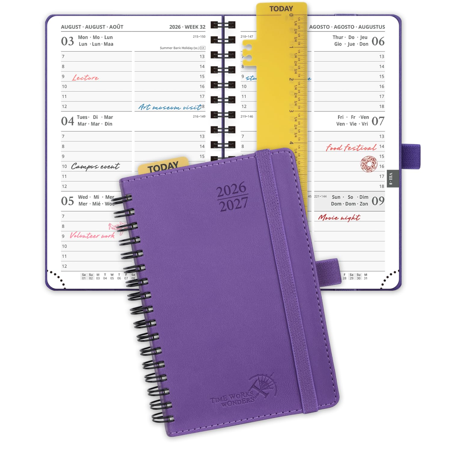 POPRUN Academic Pocket Diary 2026-2027 A6 (16x10.5 cm) Week to View Soft Cover Spiral 17 Months (Aug'26 - Dec'27) Small for Bag,Mid Year Weekly PU Leather Planner(Purple)