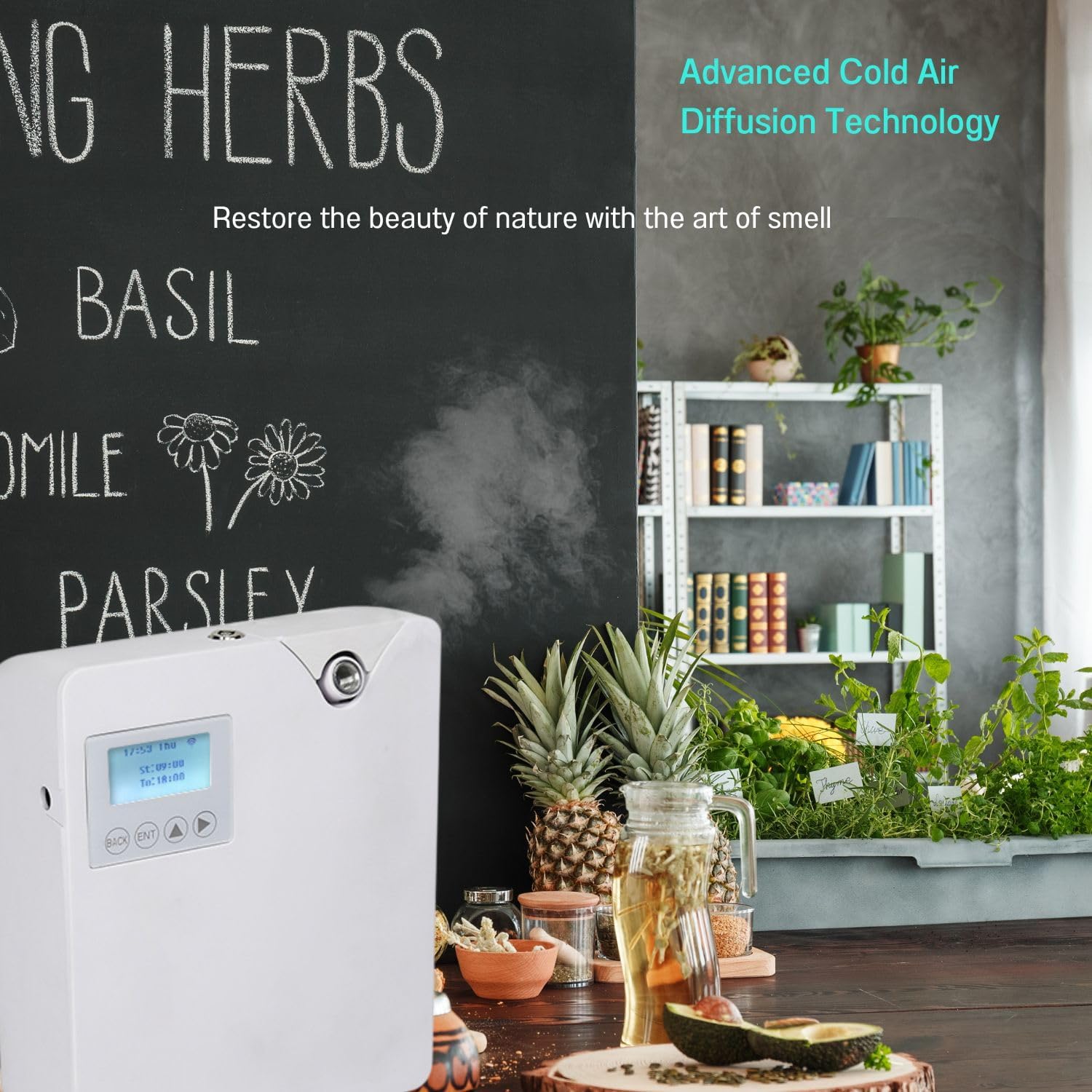 Smart Scent Air Machine for Home - Waterless Essential Oil Diffuser with Cold Air Diffusion Technology, HVAC Scent Diffuser 300ml for Large Room, Professional Atomizing Cover Up to 2,000 SF.