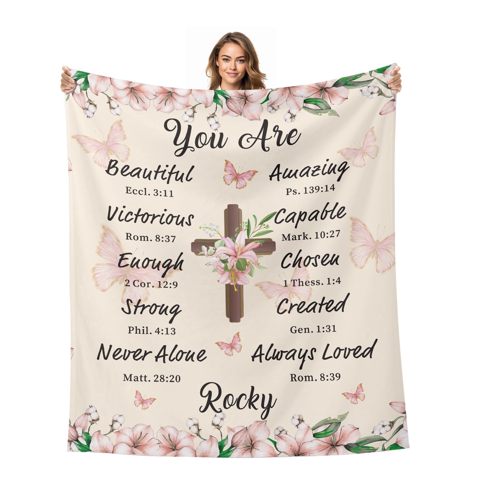 Personalized Christian Birthday Gift for Women Custom Throw Blanket with Name Religious Gifts Bible Verse Christian Inspirational Blankets for Female