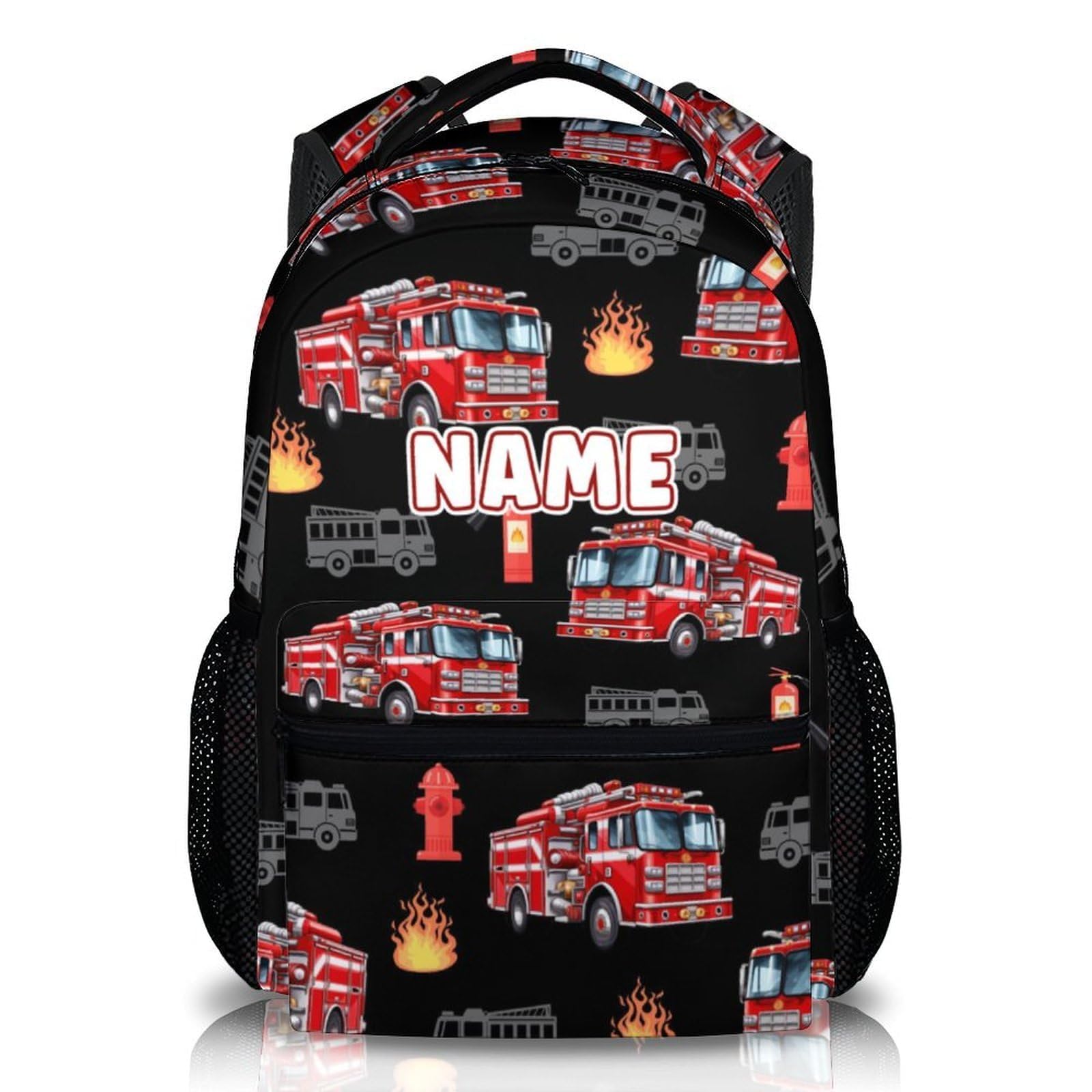 School Backpack for Kids, Custom Fire Truck Backpacks for Boys Kindergarten Elementary Primary Middle College, 17 Inch Personalized Durable Cool