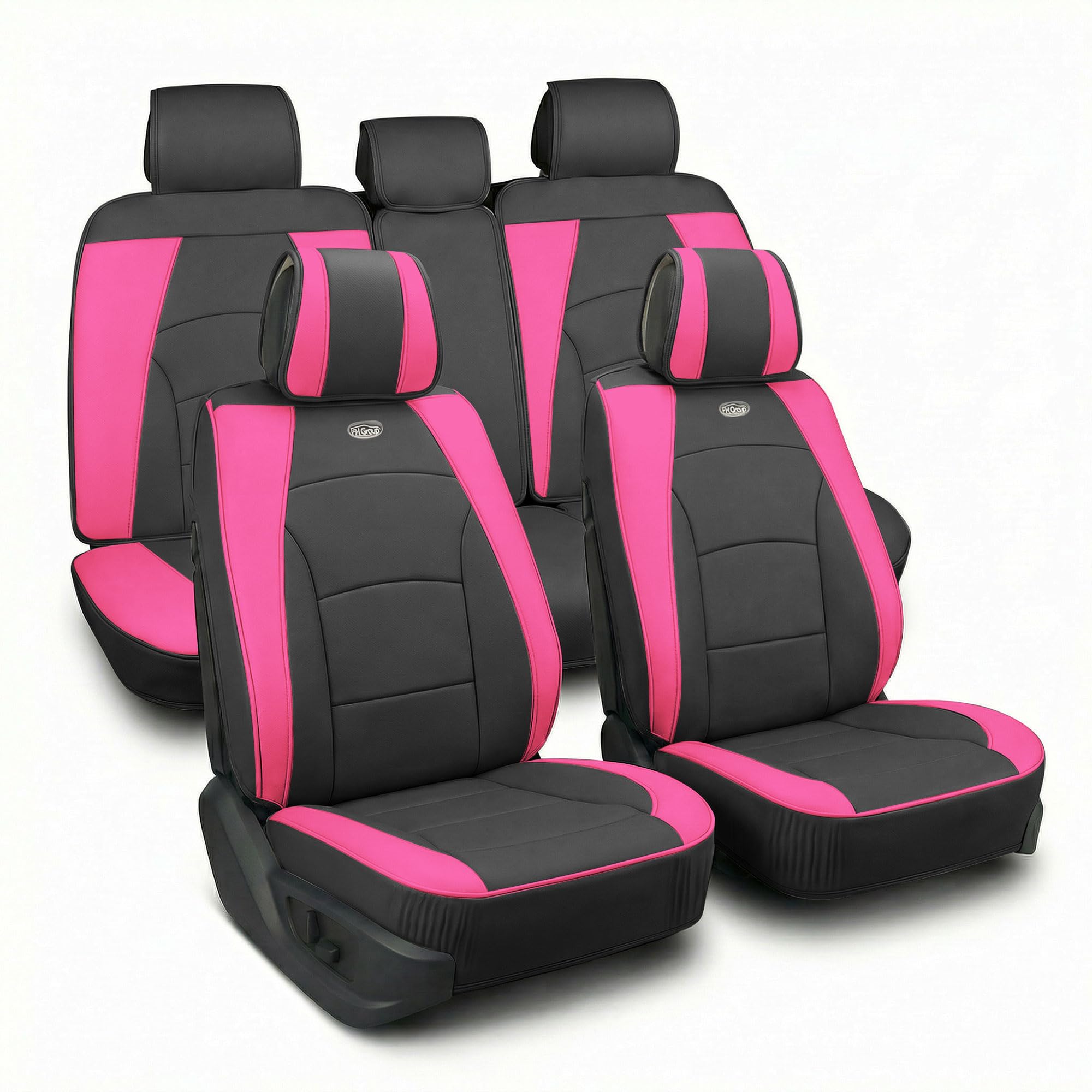 FH Group Ultra Comfort Highest Grade Faux Leather Full Set Cushion Pads Car Seat Covers for Front and Rear– Universal Fit for Cars Trucks &amp; SUVs Pink/Black