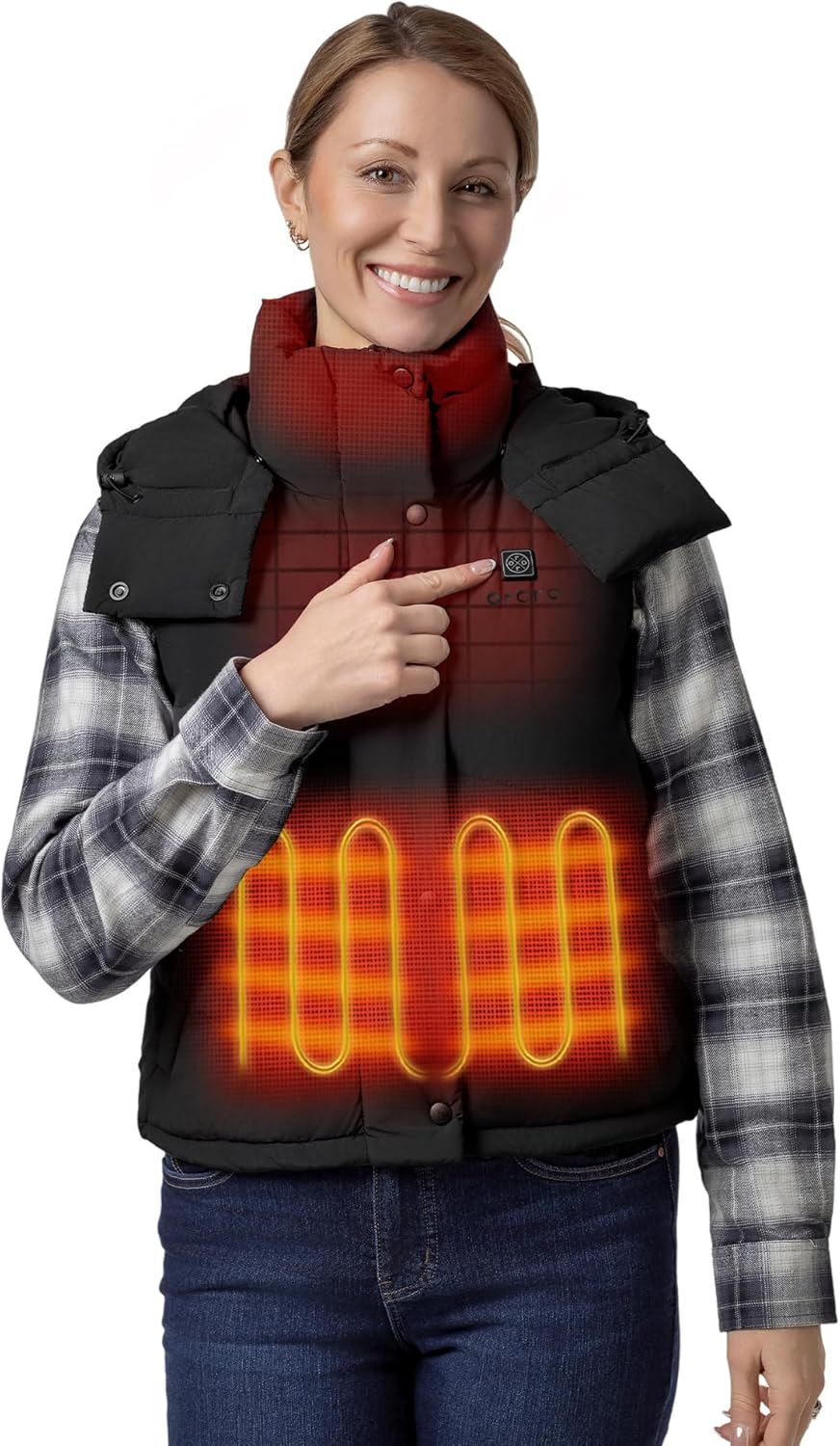 ORORO Women's Down Heated Cropped Vest with USB-C Rechargeable Battery, Lightweight Puffer Heating Vest
