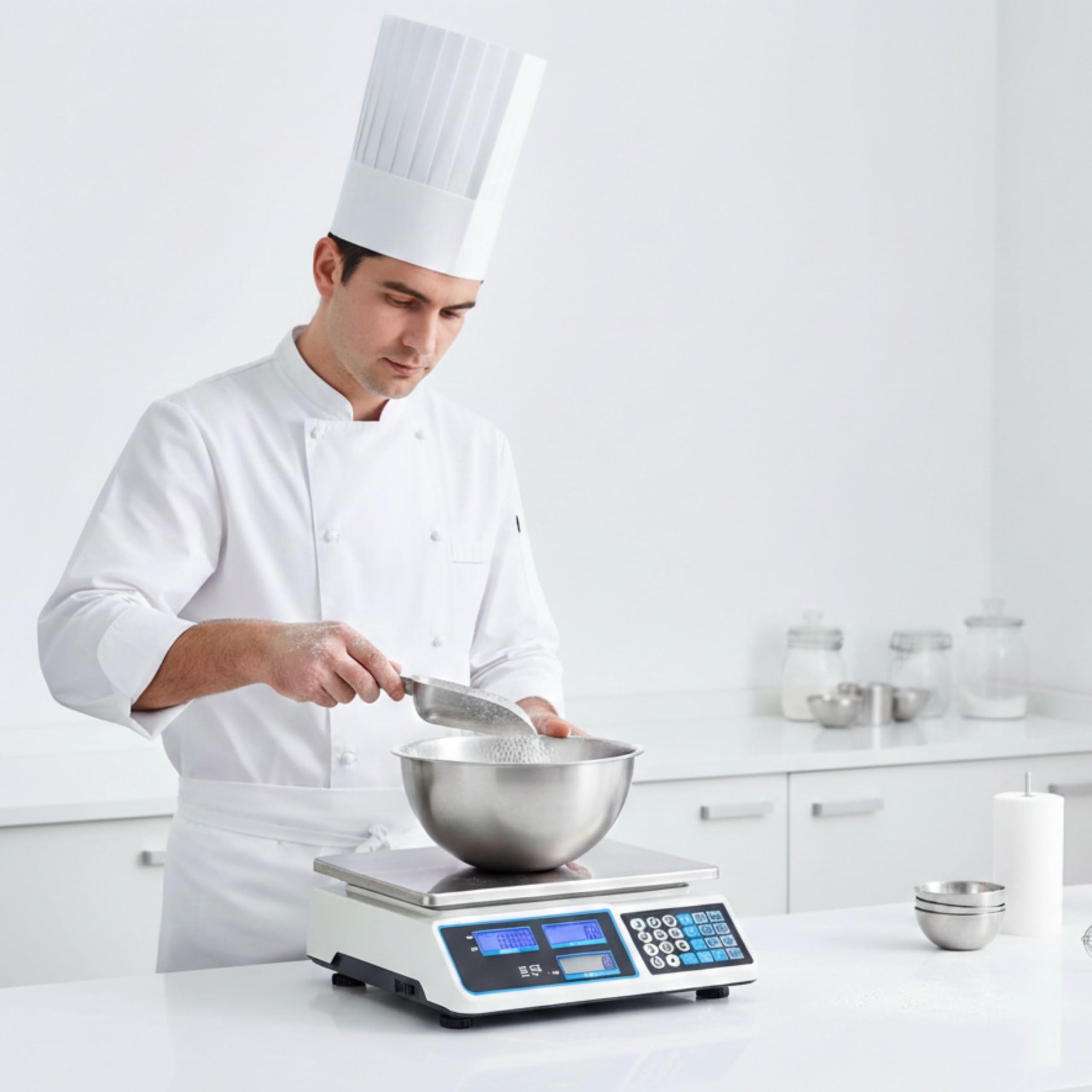 Yasta Bilancia Professionale Digitale da Banco 40kg, Alta Precisione 2g, per Alimenti e Pacchi, 7 Memorie Prezzi, 6 Display LCD Retroilluminati, Batteria Inclusa