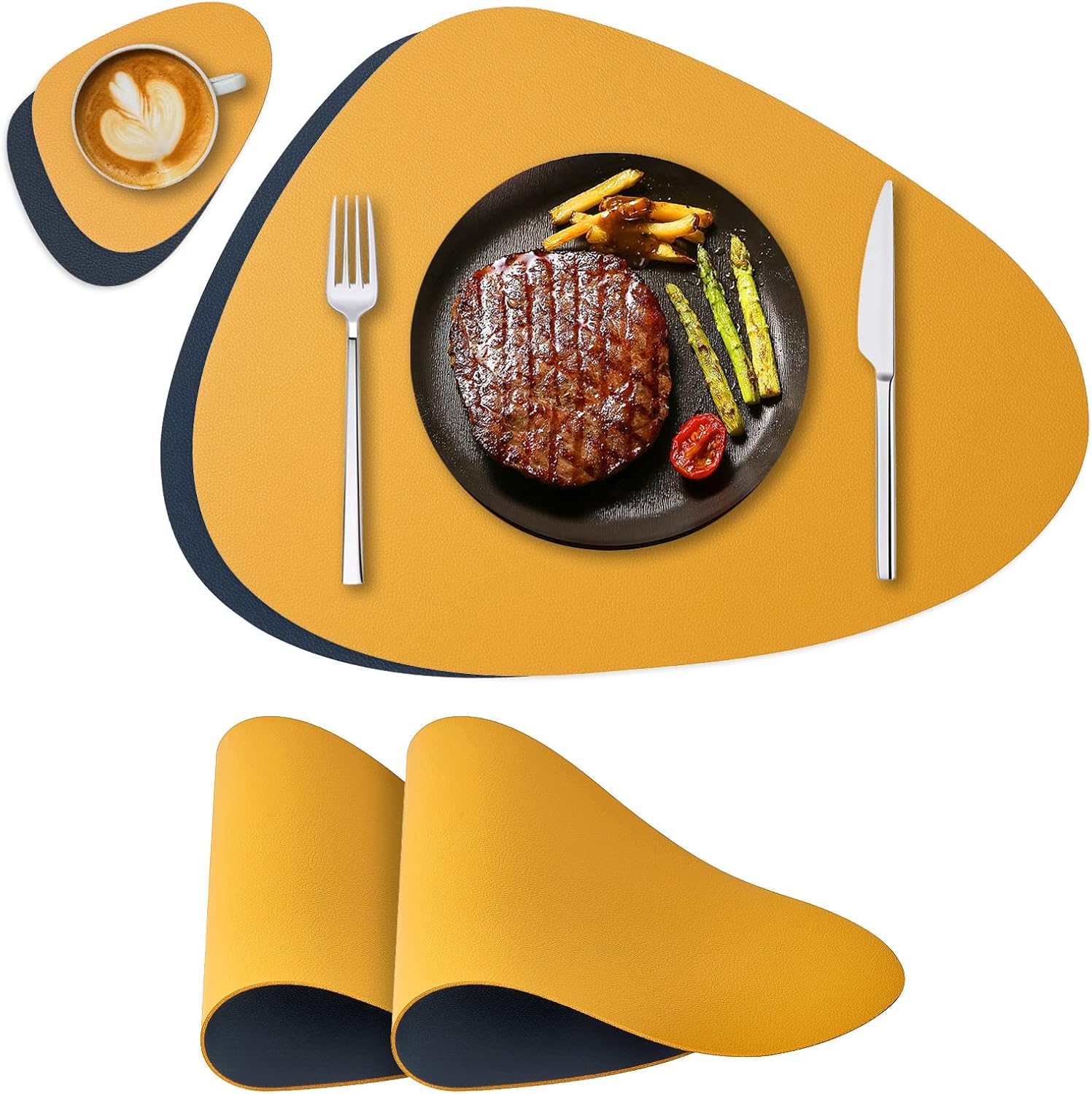 Faux Leather Placemats and Coasters Set of 2, DualSided