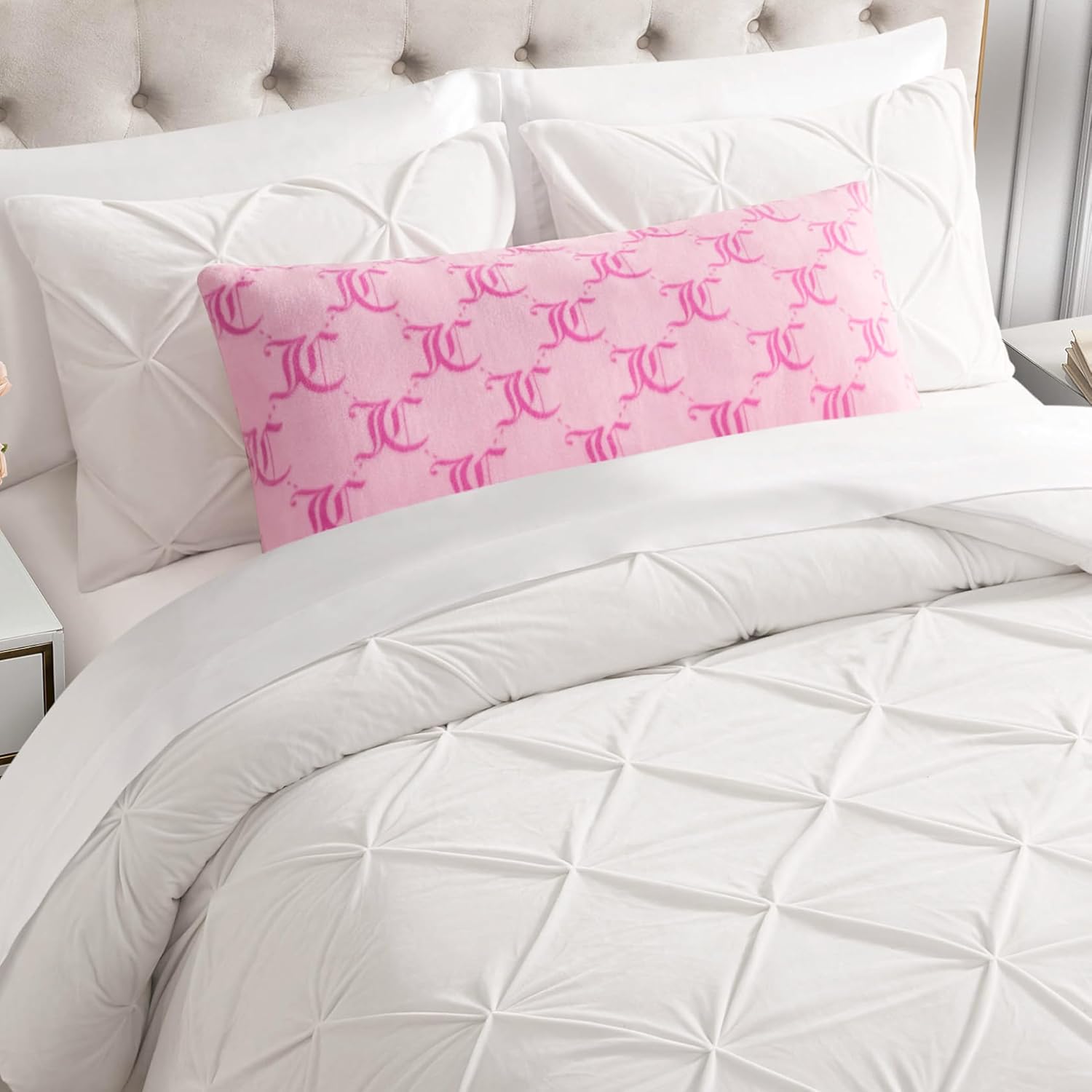 Juicy Couture 18" x 36" Plush Body Pillow, Pink Lockup Lattice