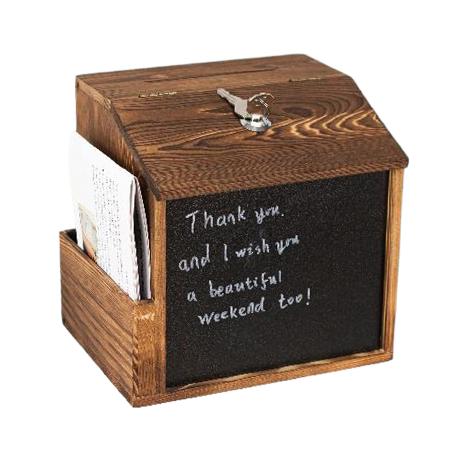 Abstimmungsbox mit Slot, Vorschlagbox - Gewinnspielkästen mit Slot,Retro Holz verschlossene Wand im Freien mit Tafel für Wohltätigkeitskirche Gebet