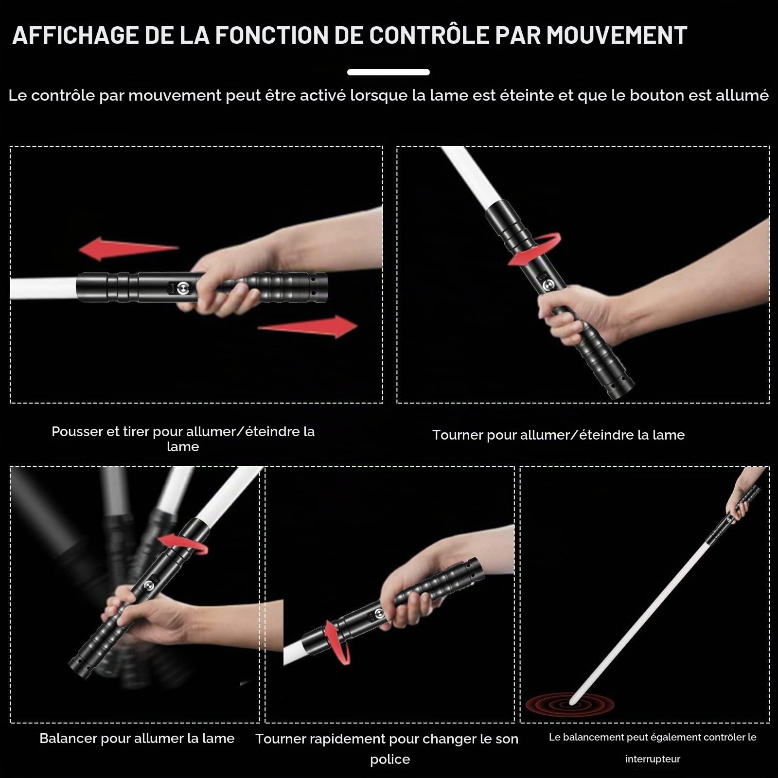 Sabre Laser RGB Duel Lightsaber 15 Couleurs 12 Soundfonts de Combat Simulés,Cadeaux de Noël & Jedi Knight Cosplay丨Chargement USB Noir
