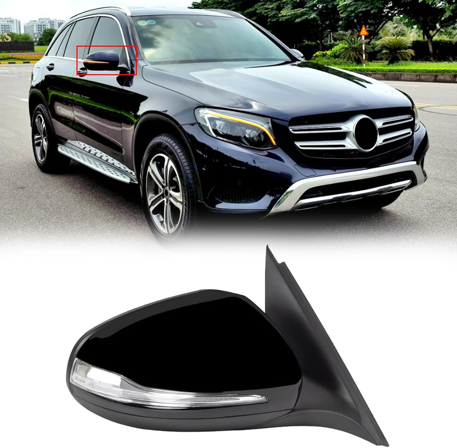 Passenger Side Mirror Fit for 2016-2020 Mercedes Benz W253 GLC200 GLC300 GLC260 Car Rear View Mirror Assembly Side Door Mirrors for Mercedes Benz Accessories Folding, Heating, Floor Light, Blindspot