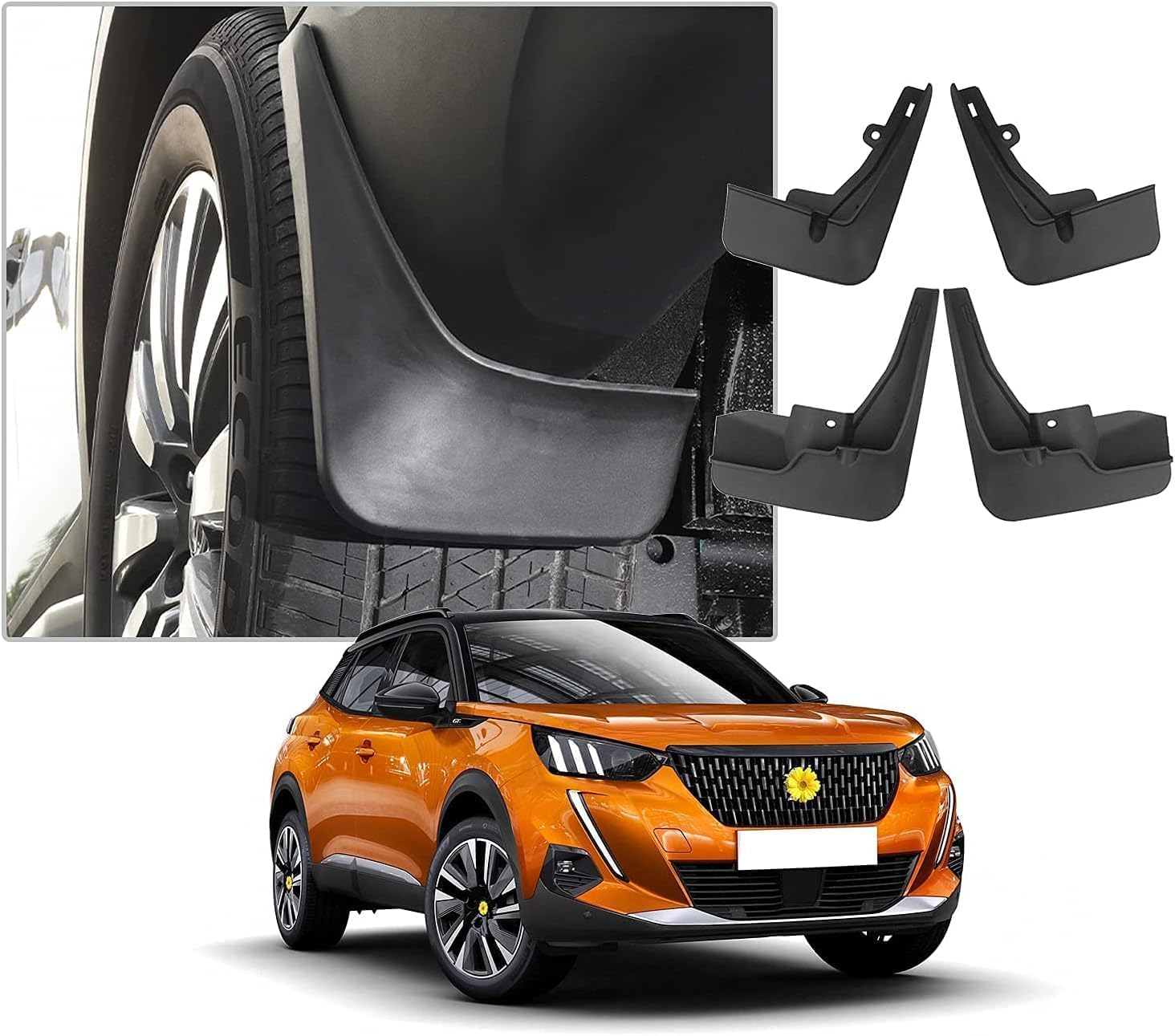 PLKASHUC Front and Rear Mud Flaps Splash Guard for Peugeot 2008 2020-2022, No Drilling Auto Mudguards.