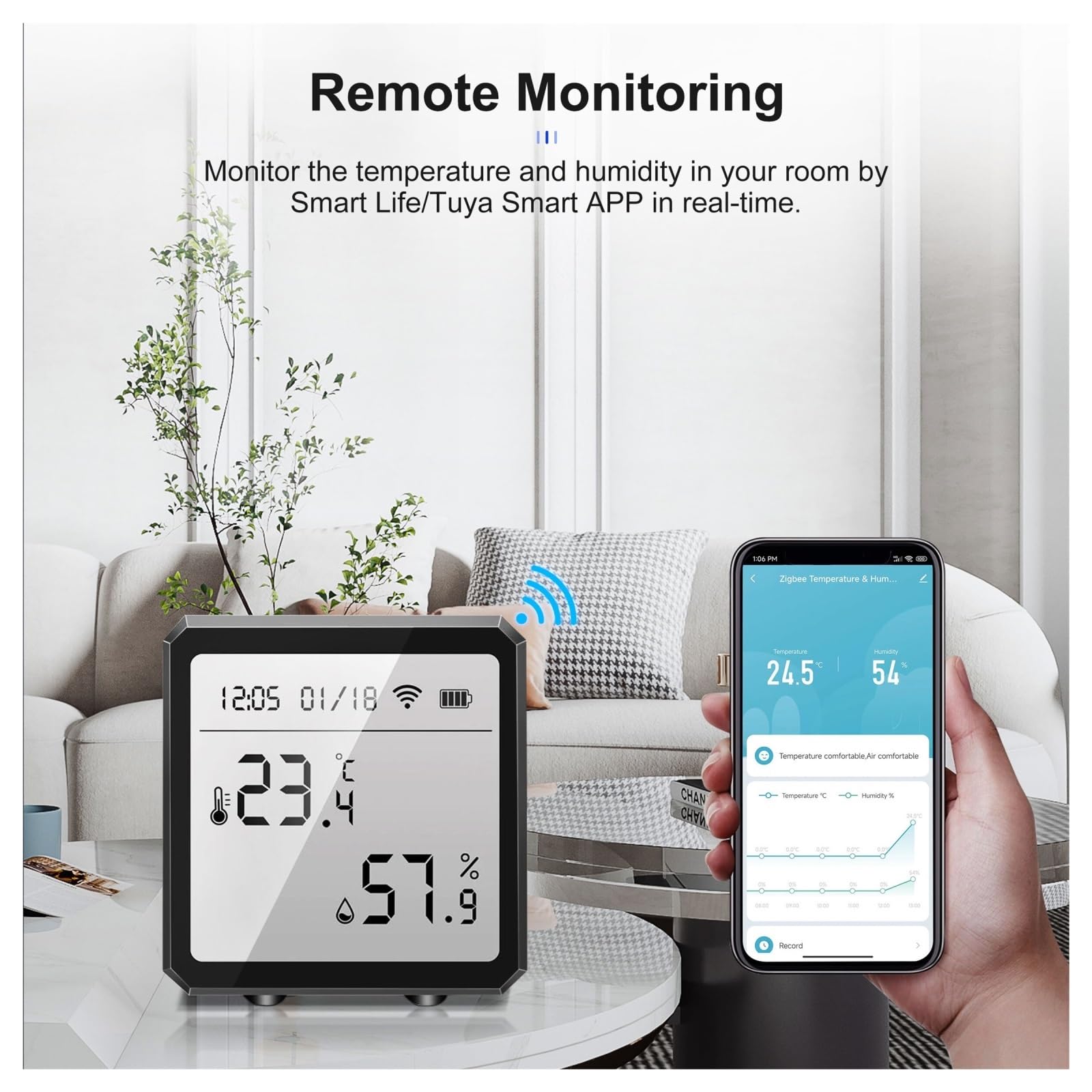 Termohigrómetro Higrómetro Inteligente del Termómetro del Sensor De La Humedad De La Temperatura con La Pantalla LCD(Black 1 pc)