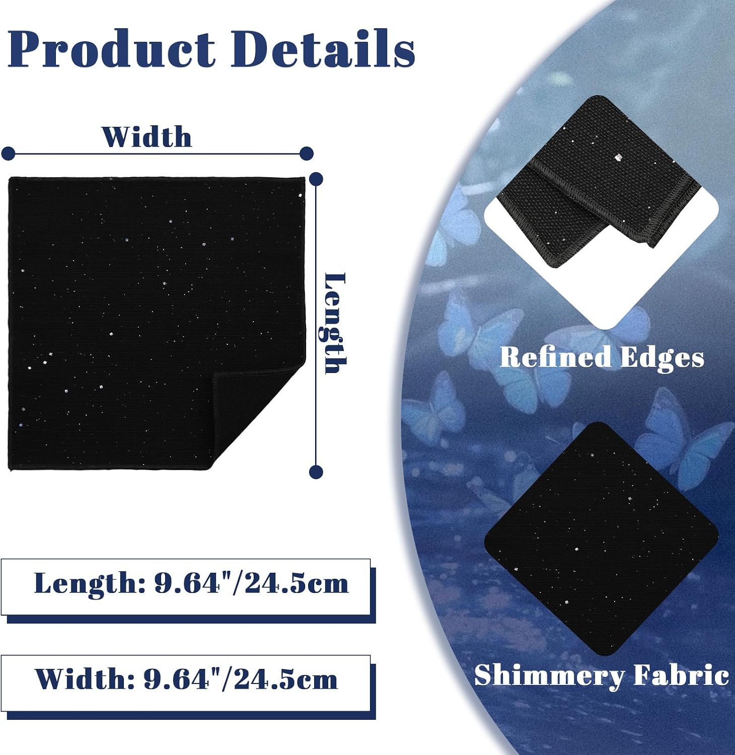 Sequin Pocket Squares for Men, 9.64'' Sparkly Mens Handkerchiefs