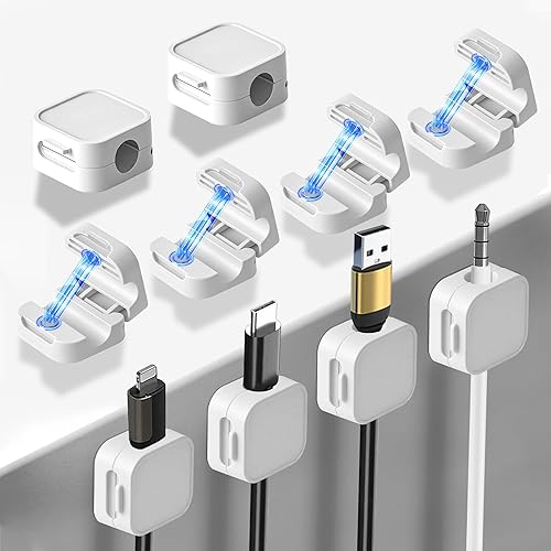 Paquete de 10 cables de escritorio con clips adhesivos fuertes, organizador de cables magnéticos para cargar el teléfono, fácil de abrir, para