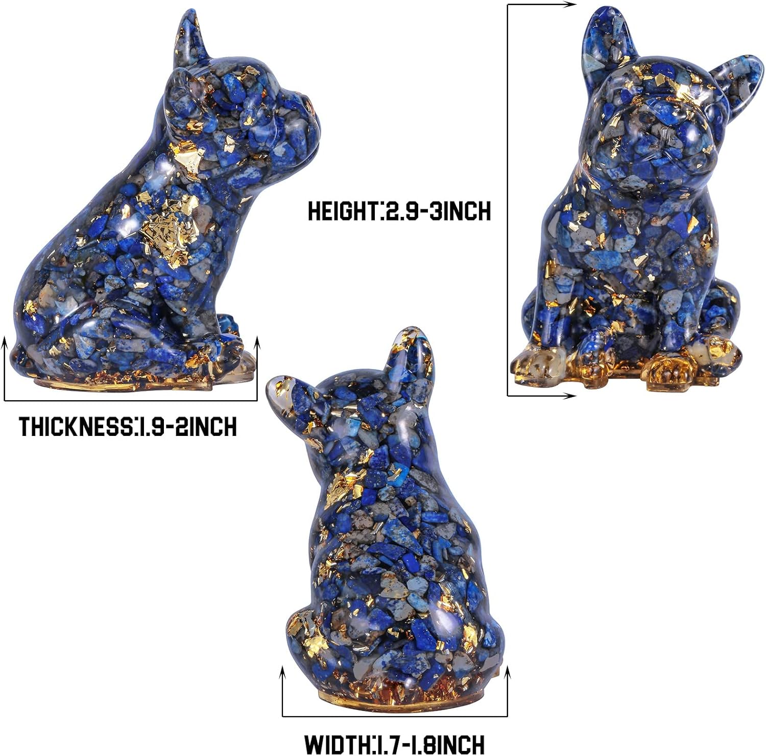 SUNYIK Resin Crystal Stone French Bulldog Statue, Reiki Healing Stone Animal Figurines Decor for Home Office Desk Tabletop, Lapis Lazuli