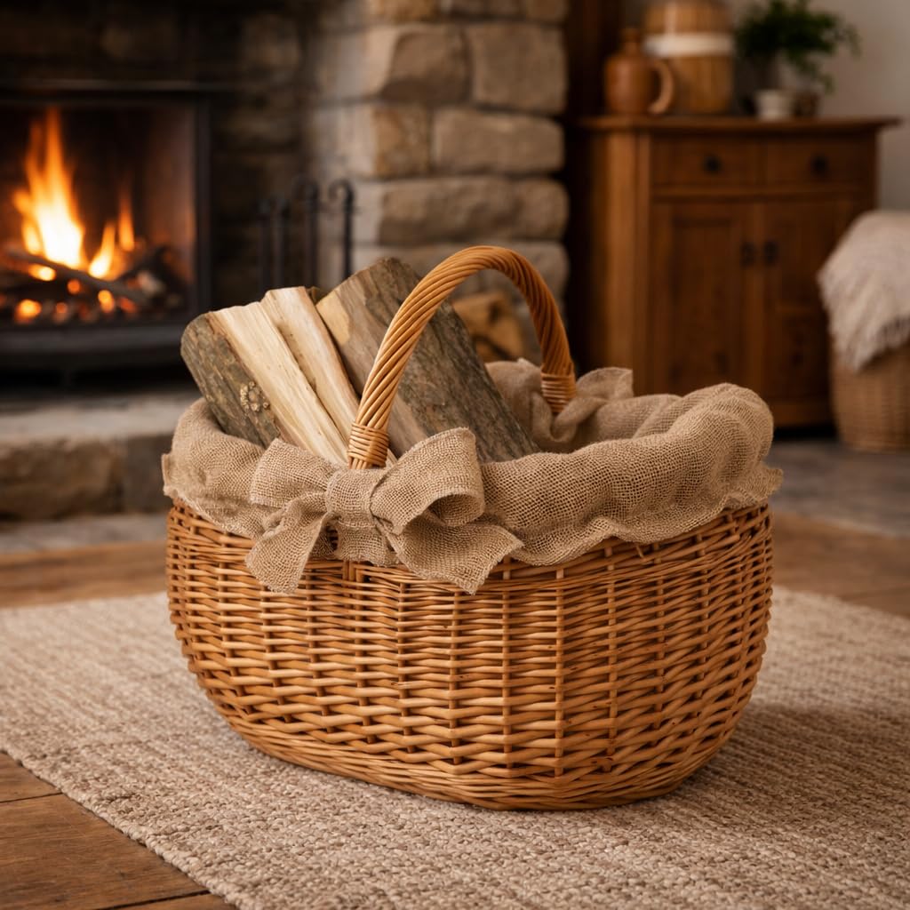 Cesta Portalegna da Interno in Vimini Porta Legna da Interni Fatto a Mano Cesta in Vimini per Legno Cestino per tronchi Ceste per Legna da Interno