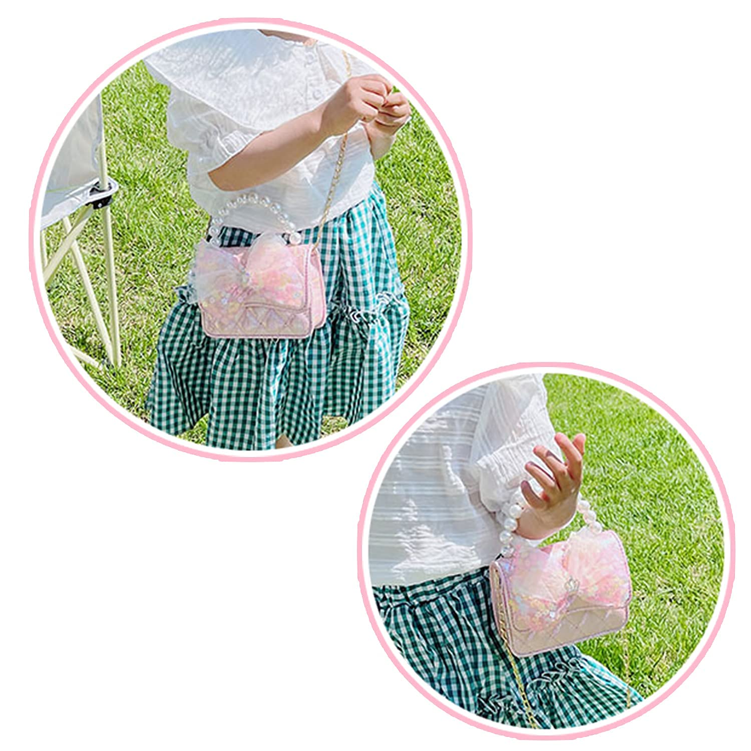 Bolso de mano para niñas pequeñas, juego de simulación, collar, accesorios para el cabello, conjunto de joyas, rosa claro, Metal, Sin piedra preciosa 5