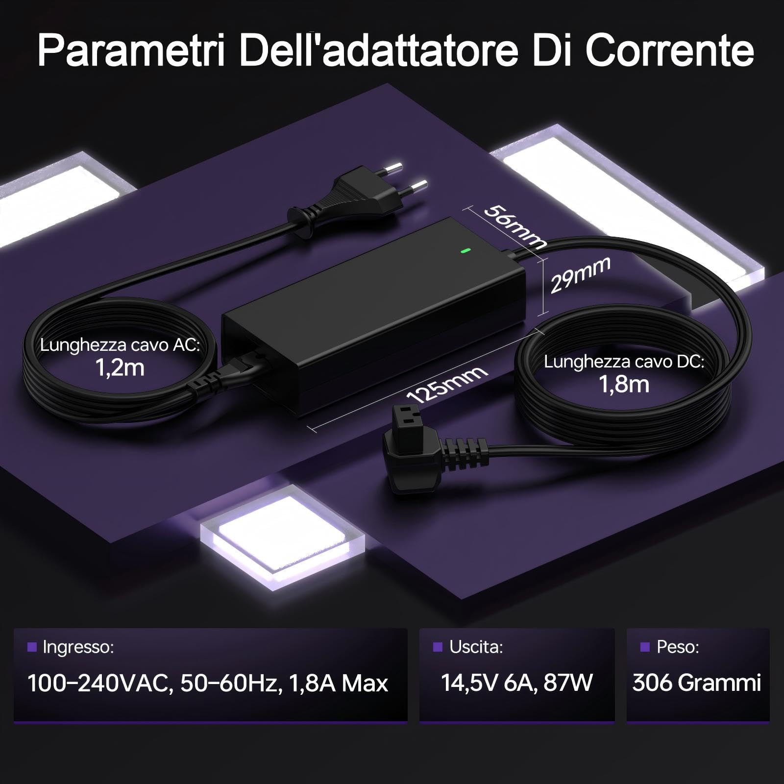 87W 14.5V Caricatore per Frigorifero Portatile Auto per Alpicool, Dometic, ICECO, Costway, Waeco CF, ARB, Setpower, con Adattatore CA