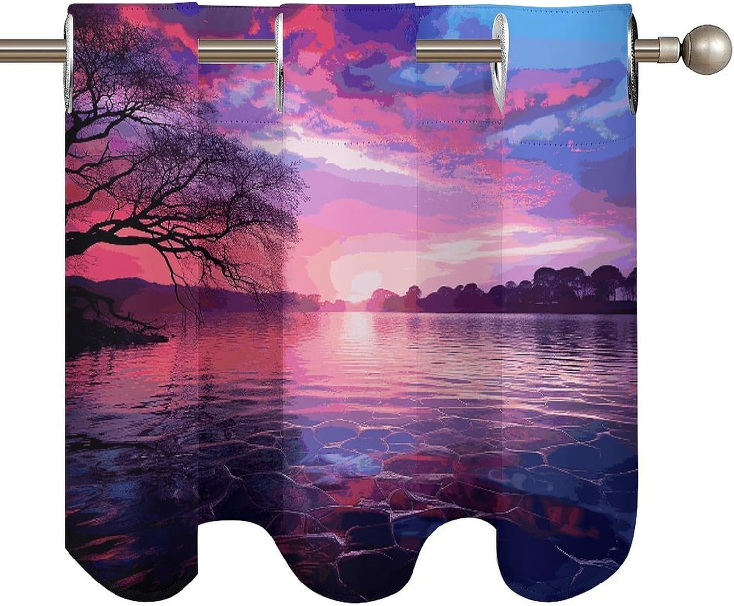Purple Sunset on Water 2 Pack Valance Curtains Window Treatments. Adjustable Curtain with Rod Pocket.Cafe Curtains is Half Curtains for Privacy Decorative 52x18.1 Inch.