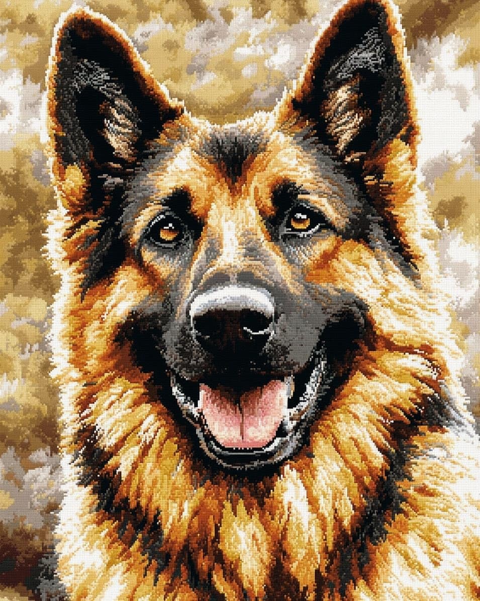 WallustrioaW DIY Stamped Cross Stitch Kits,Easy for Beginners and Children,German Shepherd Dog,11CT Needlepoint Embroidery Kits Art Craft Wall Decoration,40x50cm