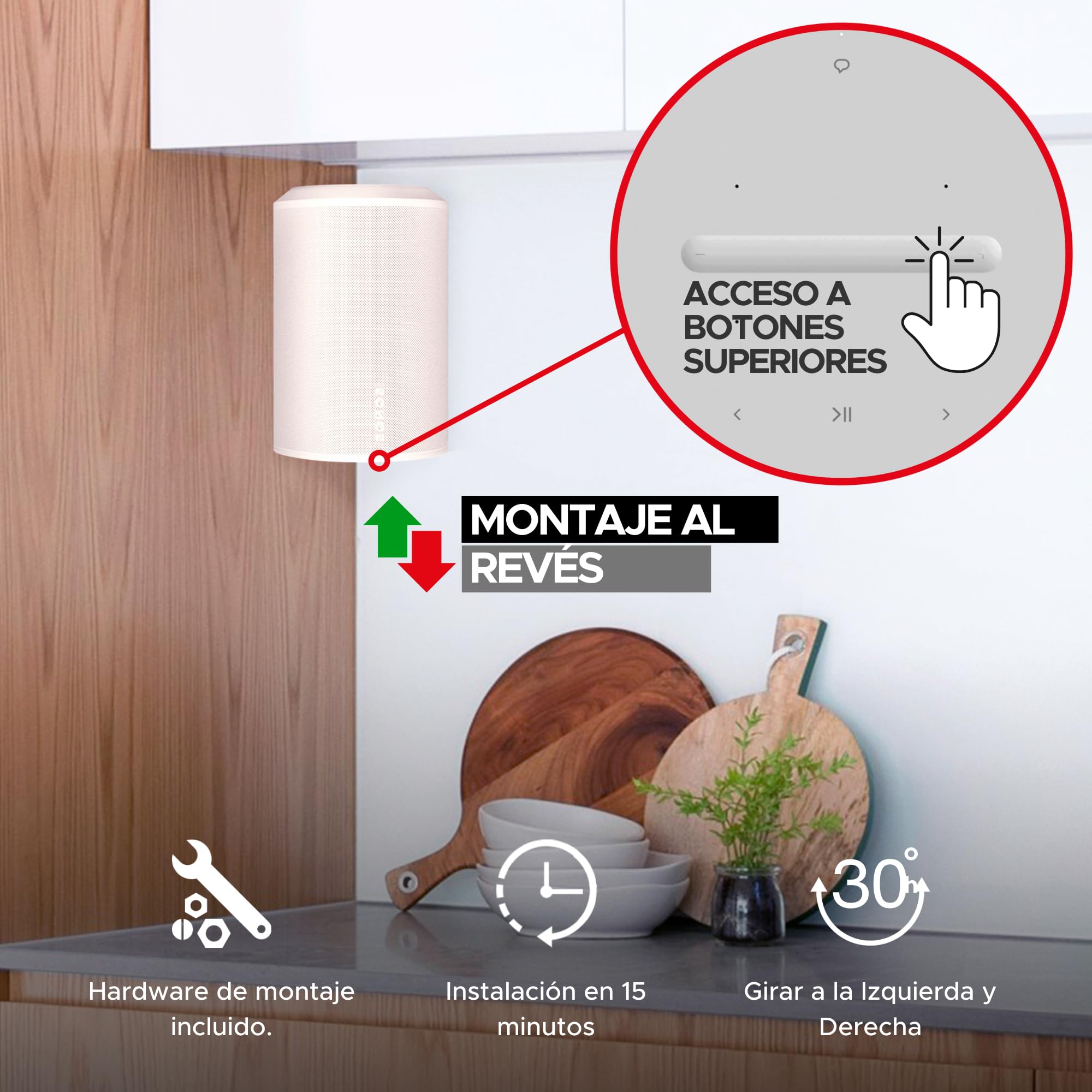 Sound bass Soporte de Esquina para Pared ERA 100 - Perfil Bajo, Blanco, Individual (1 ud), Completo con Todos los Accesorios de Montaje, Compatible con Altavoz Sonos ERA100 & ERA 100 SL