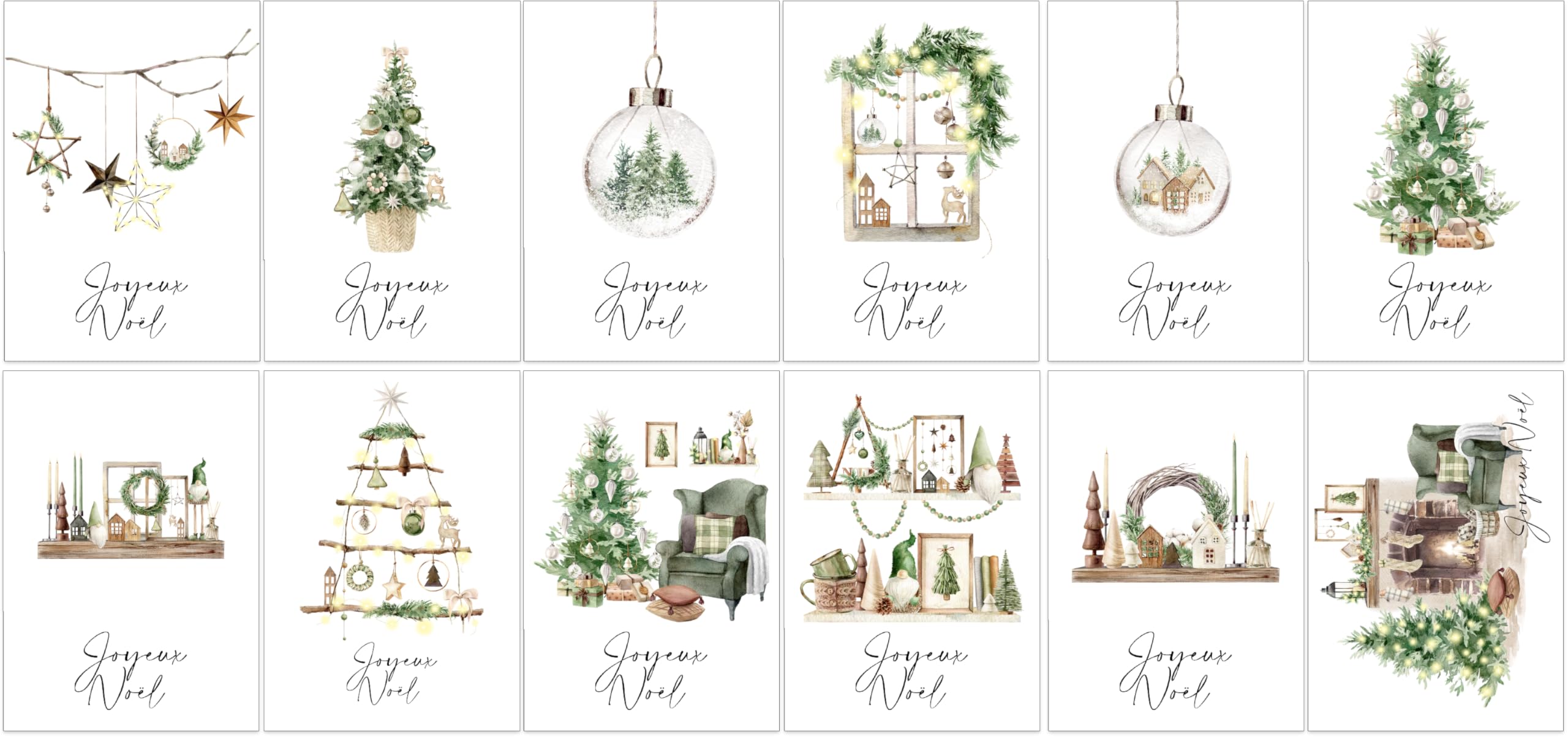 Set de 30 Cartes de Noël A6 avec Enveloppes Blanches – Cartes Festives