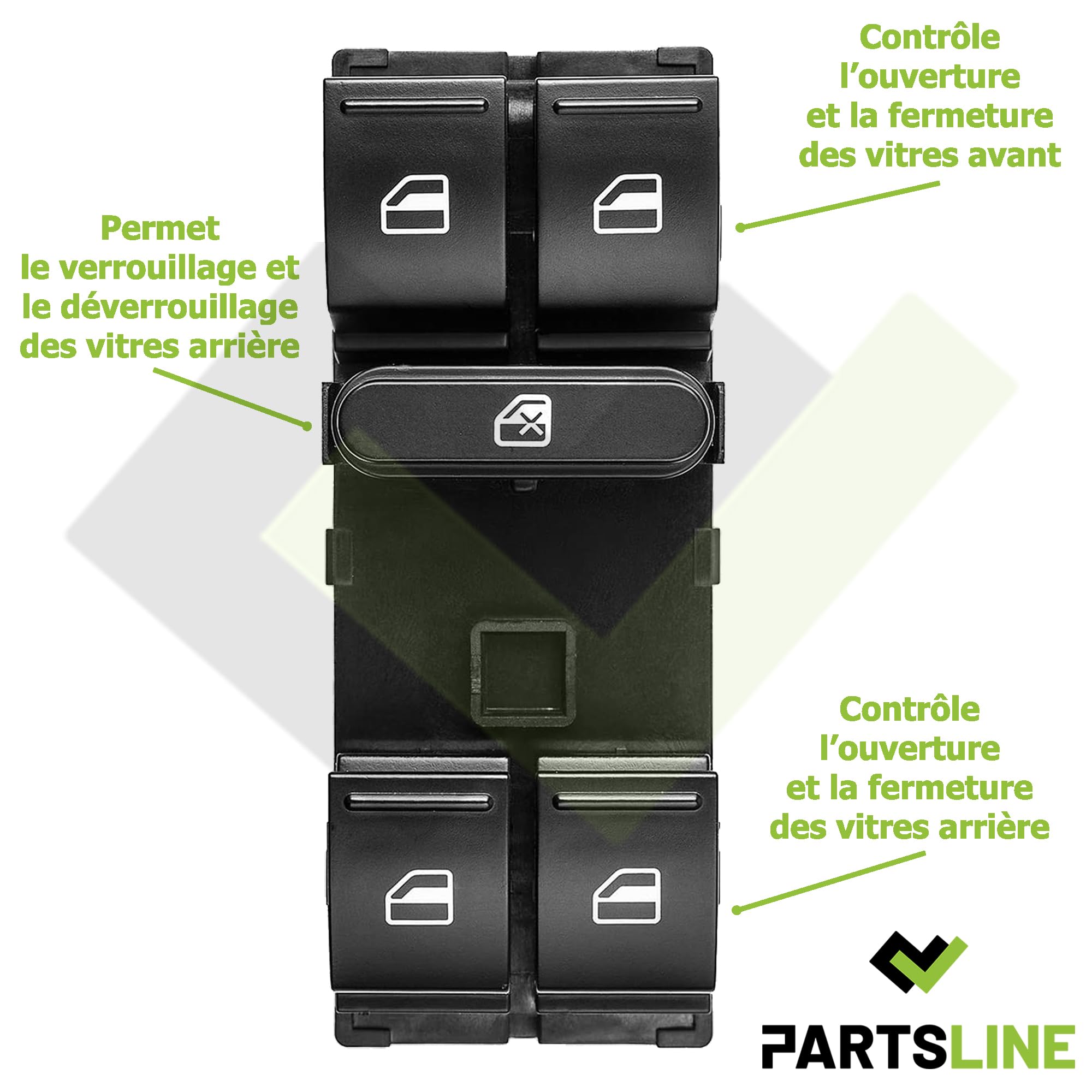 Cache Revêtement Platine Noire Lève Vitre Avant Gauche - Compatible VW Golf Bora Passat - Réf 1J4959857