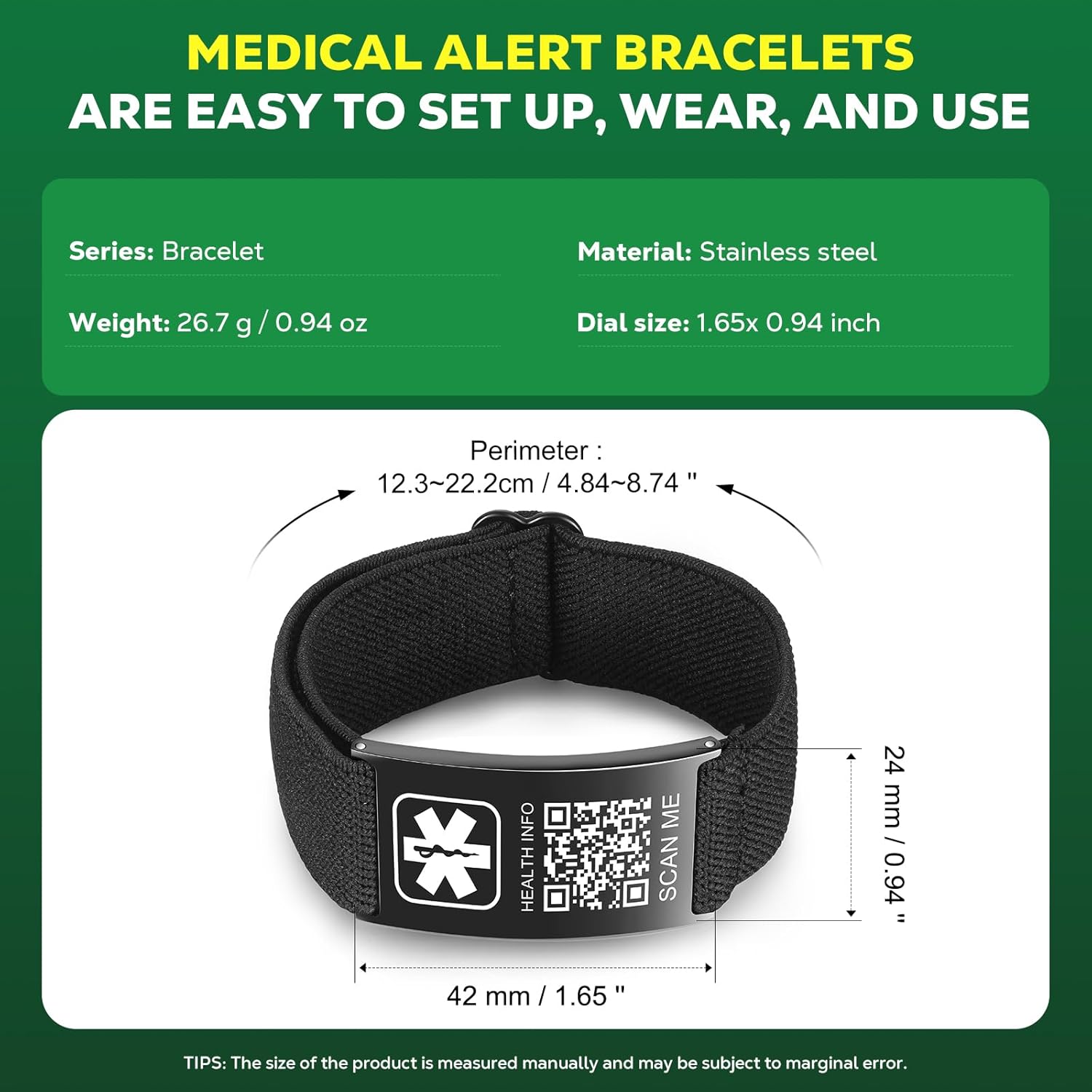 Upgraded Medical Bracelets Men Women with QR Code Medical Alert ID Bracelets - Titanium Steel Wristband Fits Wrists Up 8''-10'' - More Space Custom Emergency Med ID Info - Image 3