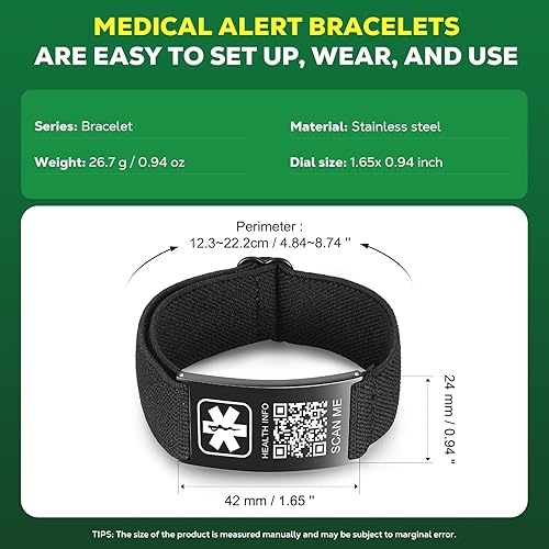Vista 54 de Pulseras médicas mejoradas para hombres y mujeres con código QR, pulseras de identificación de alerta médica, pulsera de acero de titanio que se